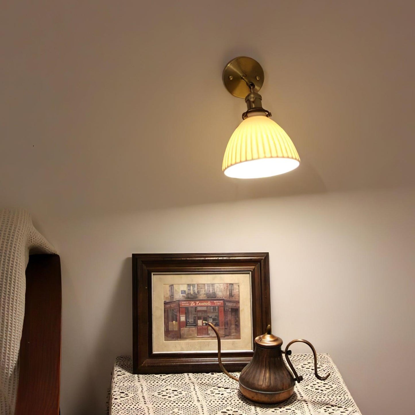 Brass Wall Lamp | Ceramic Pleated | Set of 2