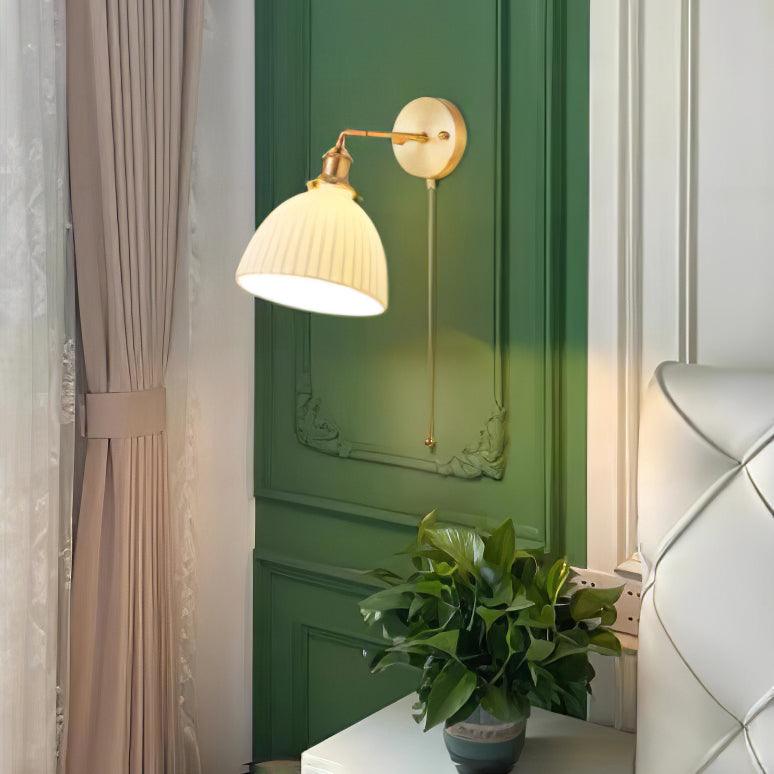 Brass Wall Lamp | Ceramic Pleated | Set of 2