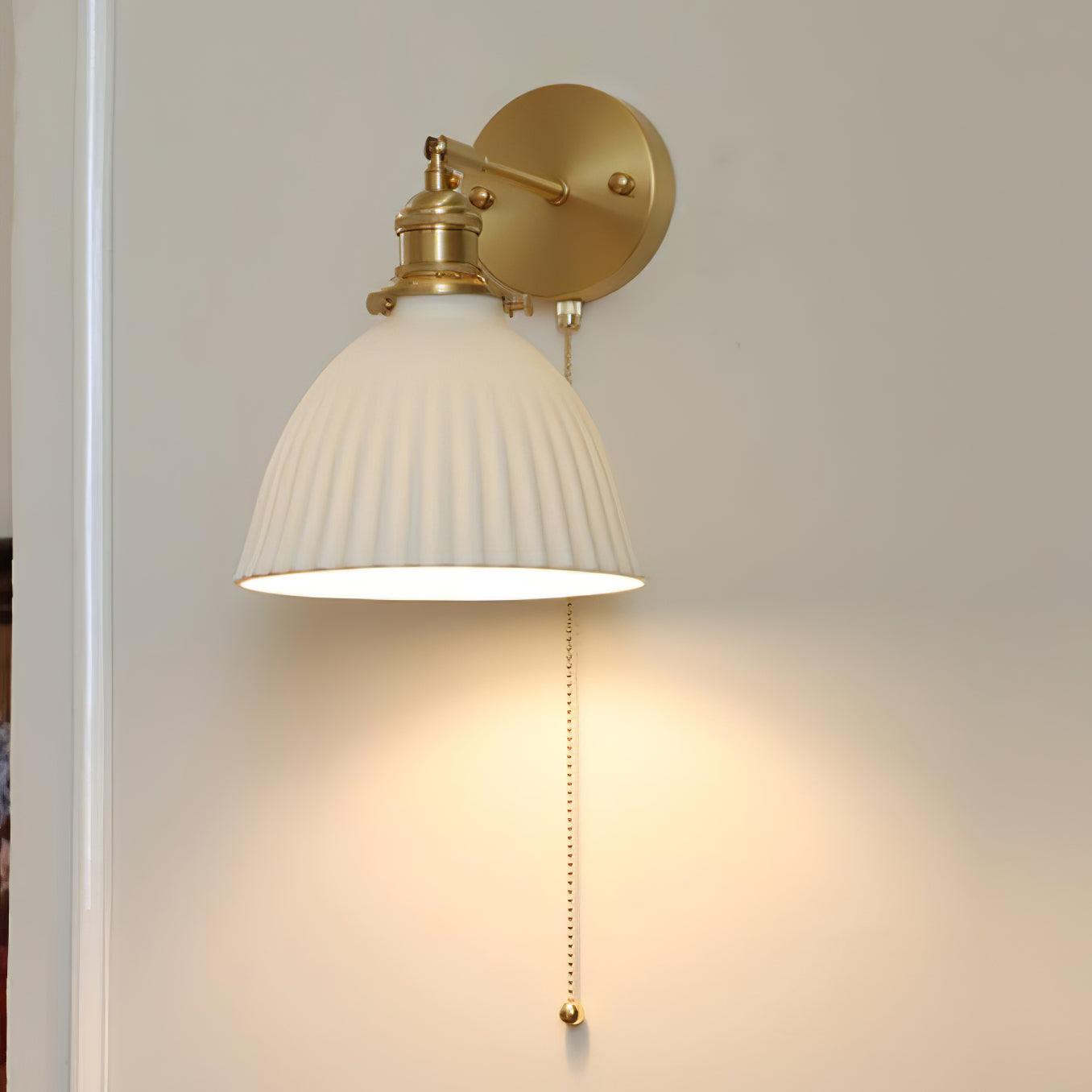 Brass Wall Lamp | Ceramic Pleated | Set of 2