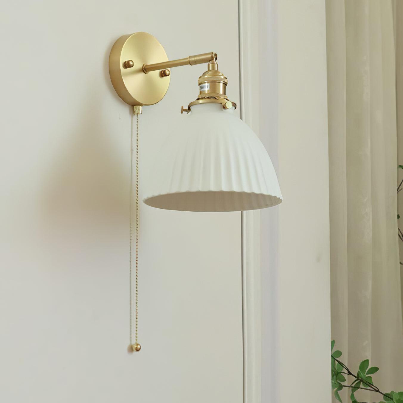 Brass Wall Lamp | Ceramic Pleated | Set of 2