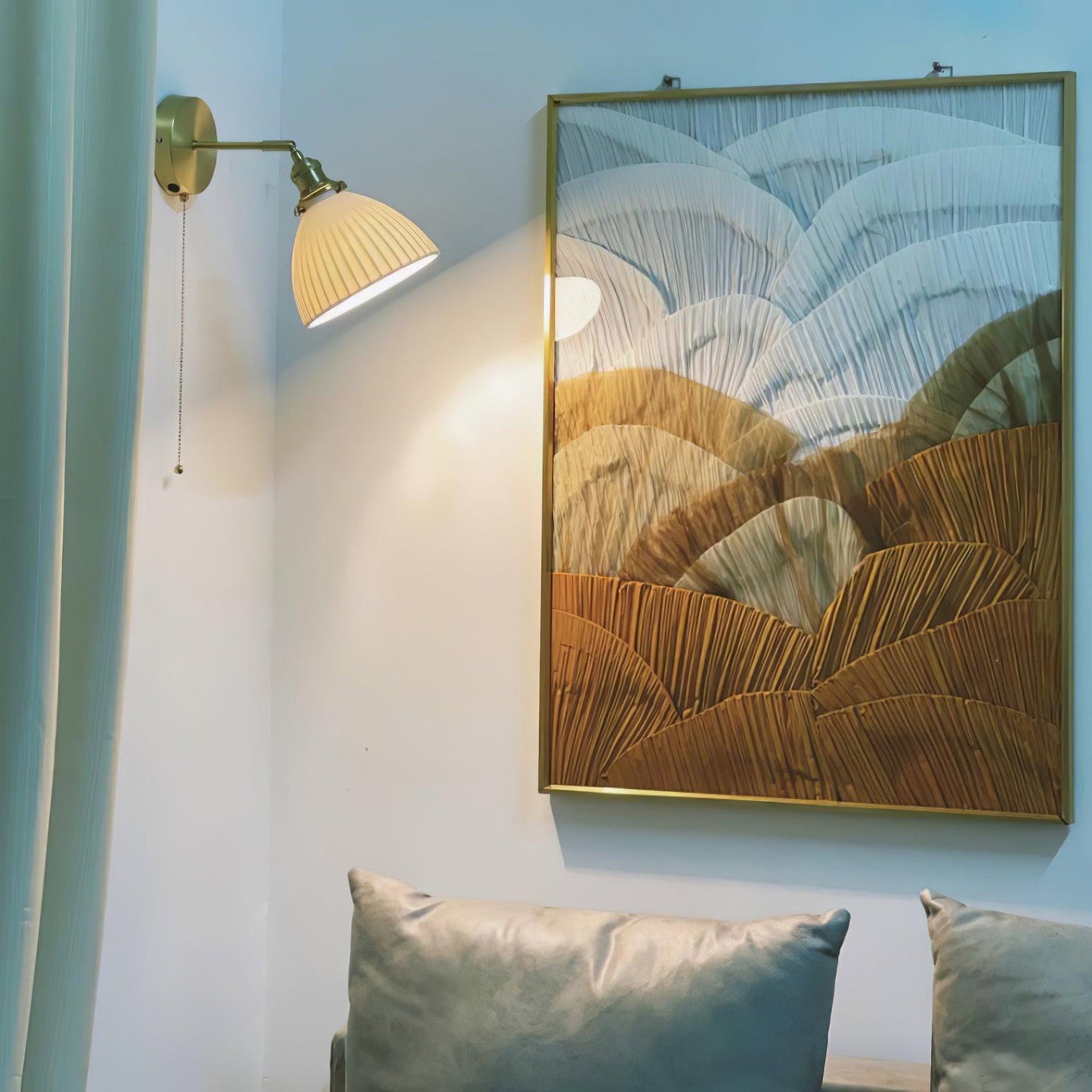 Brass Wall Lamp | Ceramic Pleated | Set of 2