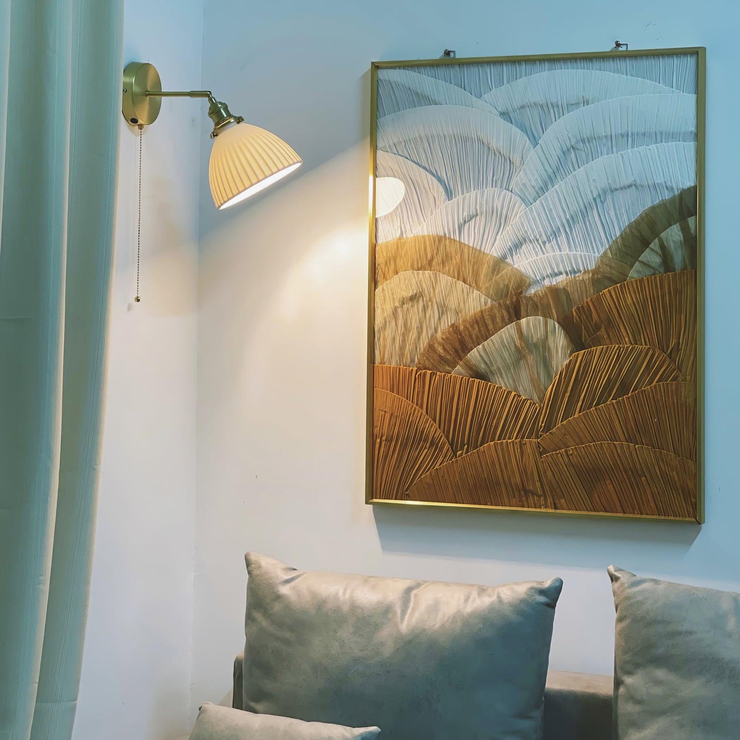 Brass Wall Lamp | Ceramic Pleated | Set of 2