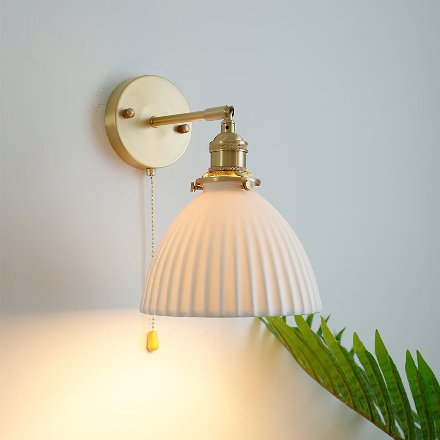 Brass Wall Lamp | Ceramic Pleated | Set of 2