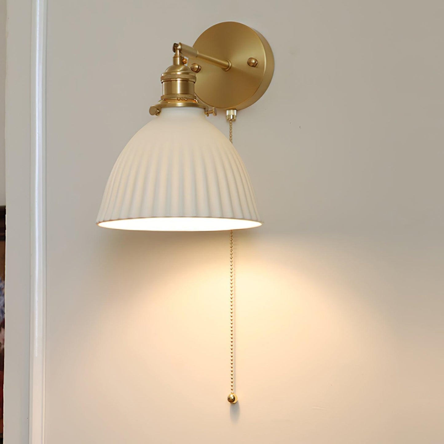 Brass Wall Lamp | Ceramic Pleated | Set of 2