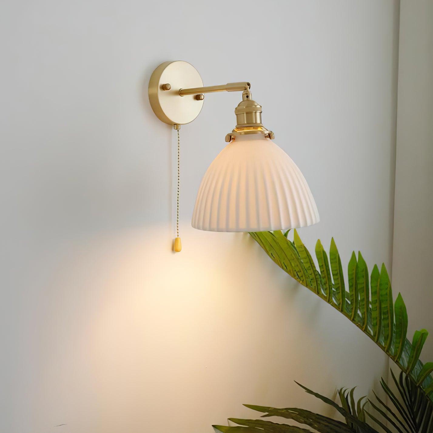 Brass Wall Lamp | Ceramic Pleated | Set of 2