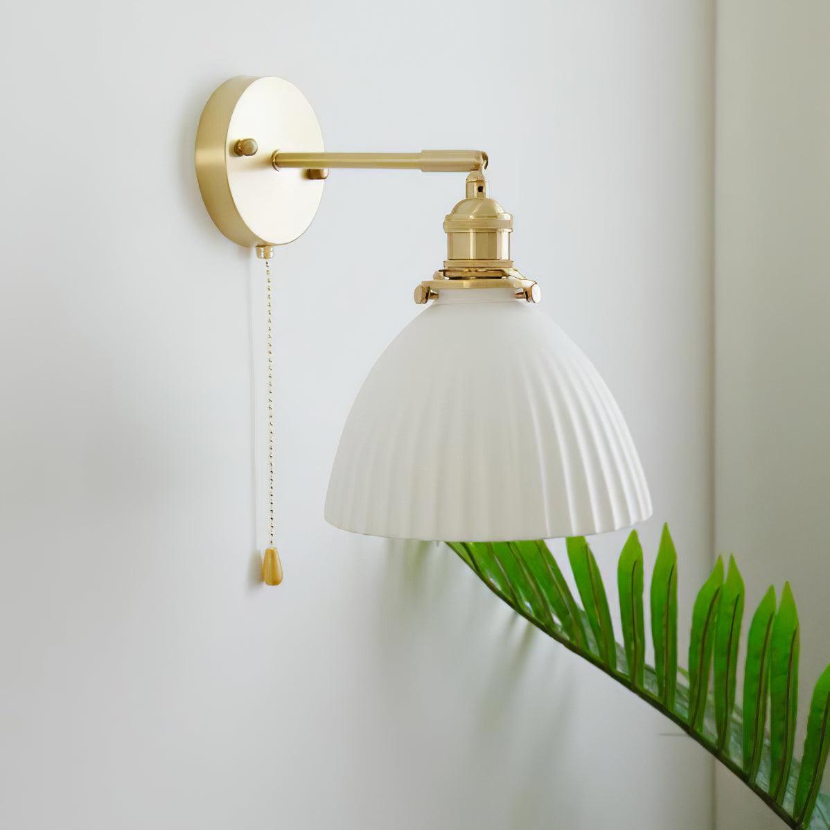 Brass Wall Lamp | Ceramic Pleated | Set of 2