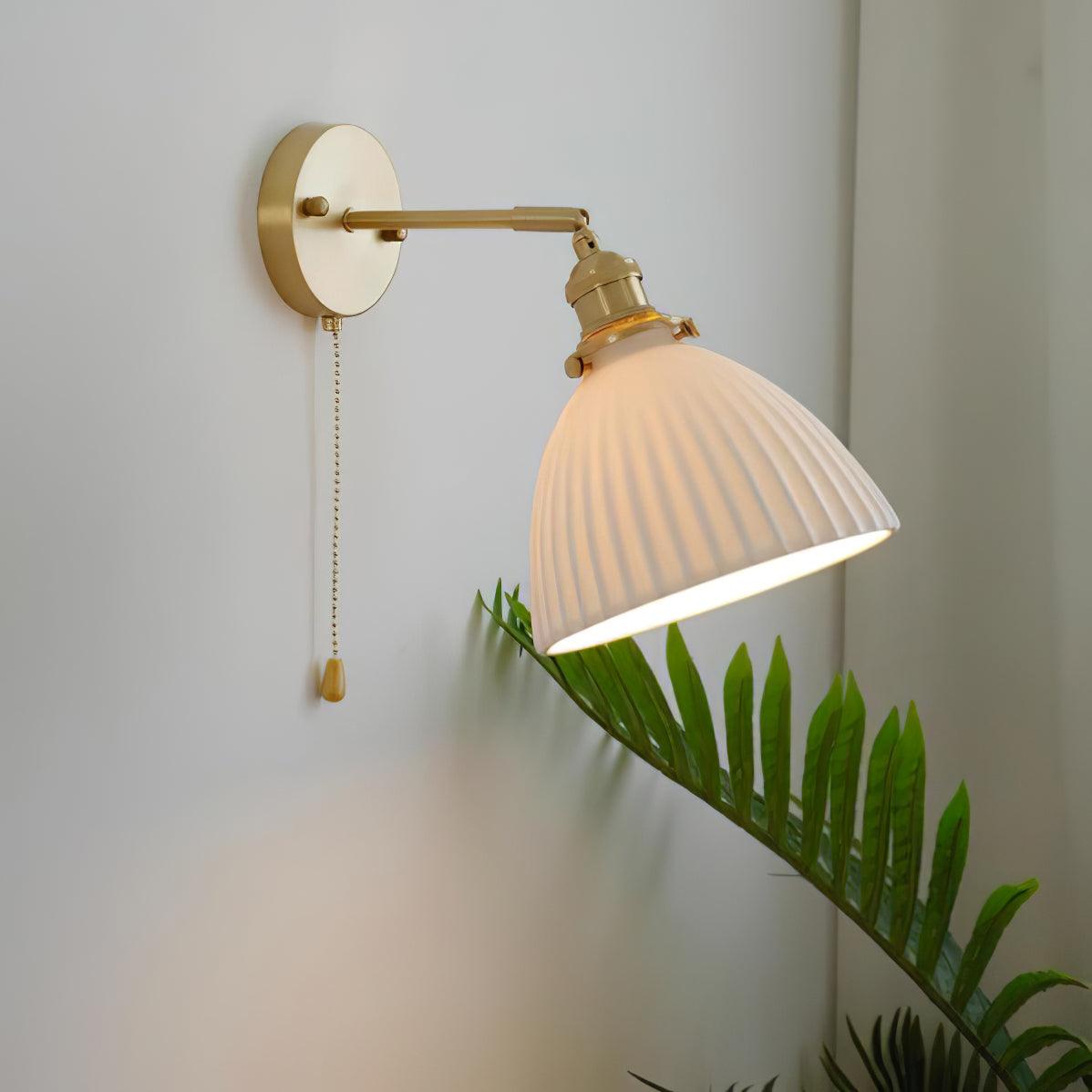 Brass Wall Lamp | Ceramic Pleated | Set of 2