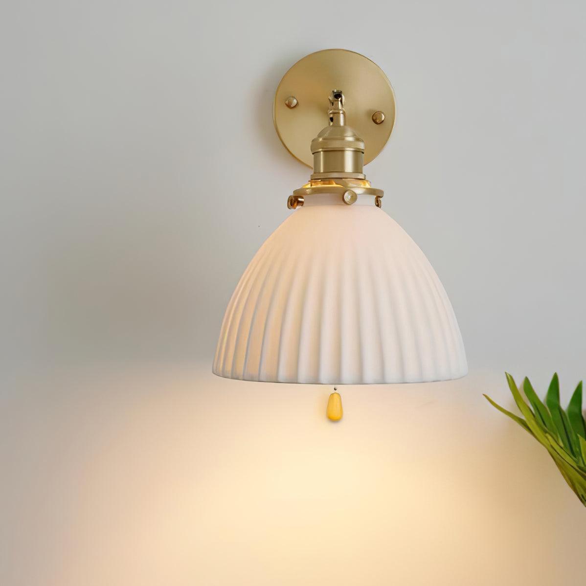 Brass Wall Lamp | Ceramic Pleated | Set of 2