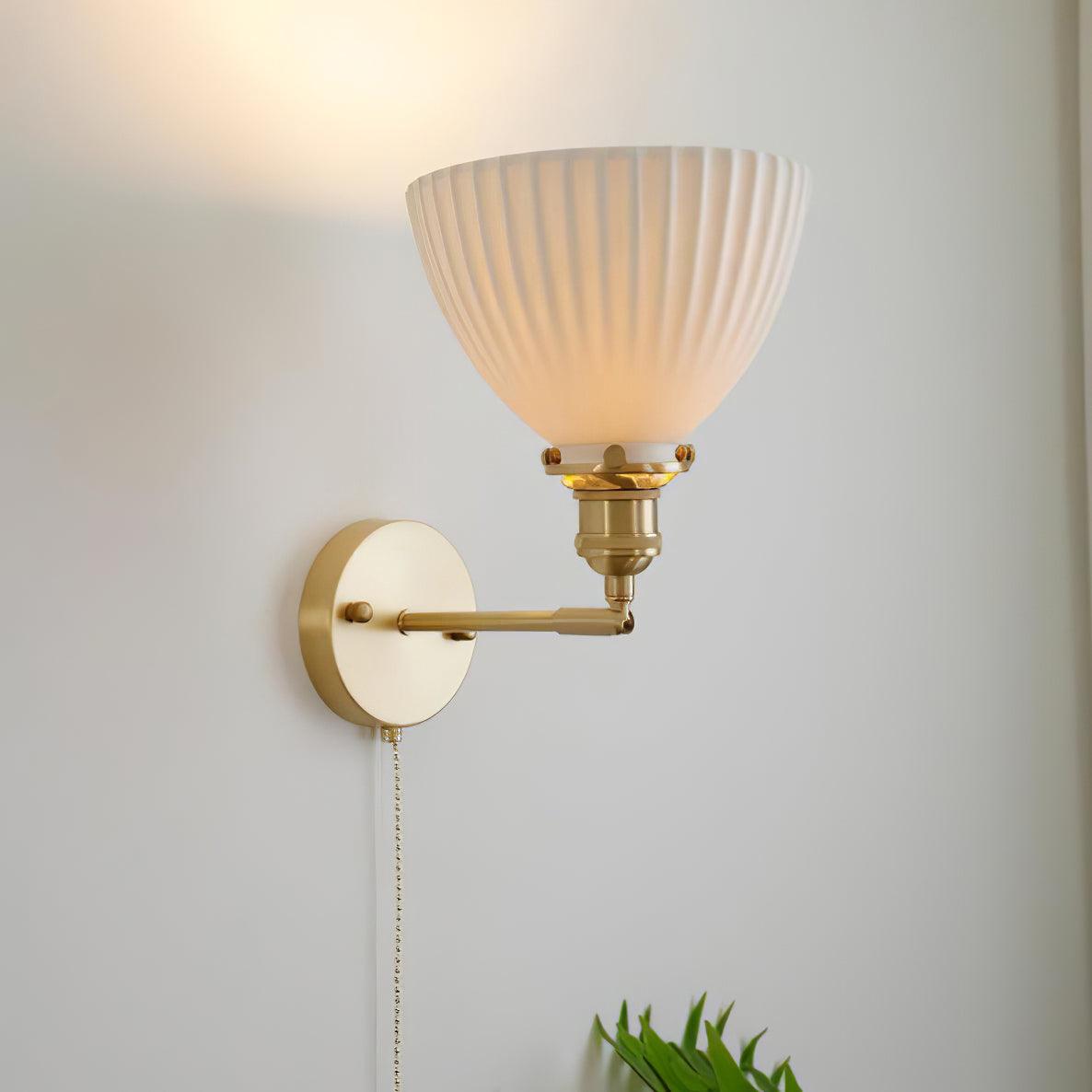 Brass Wall Lamp | Ceramic Pleated | Set of 2