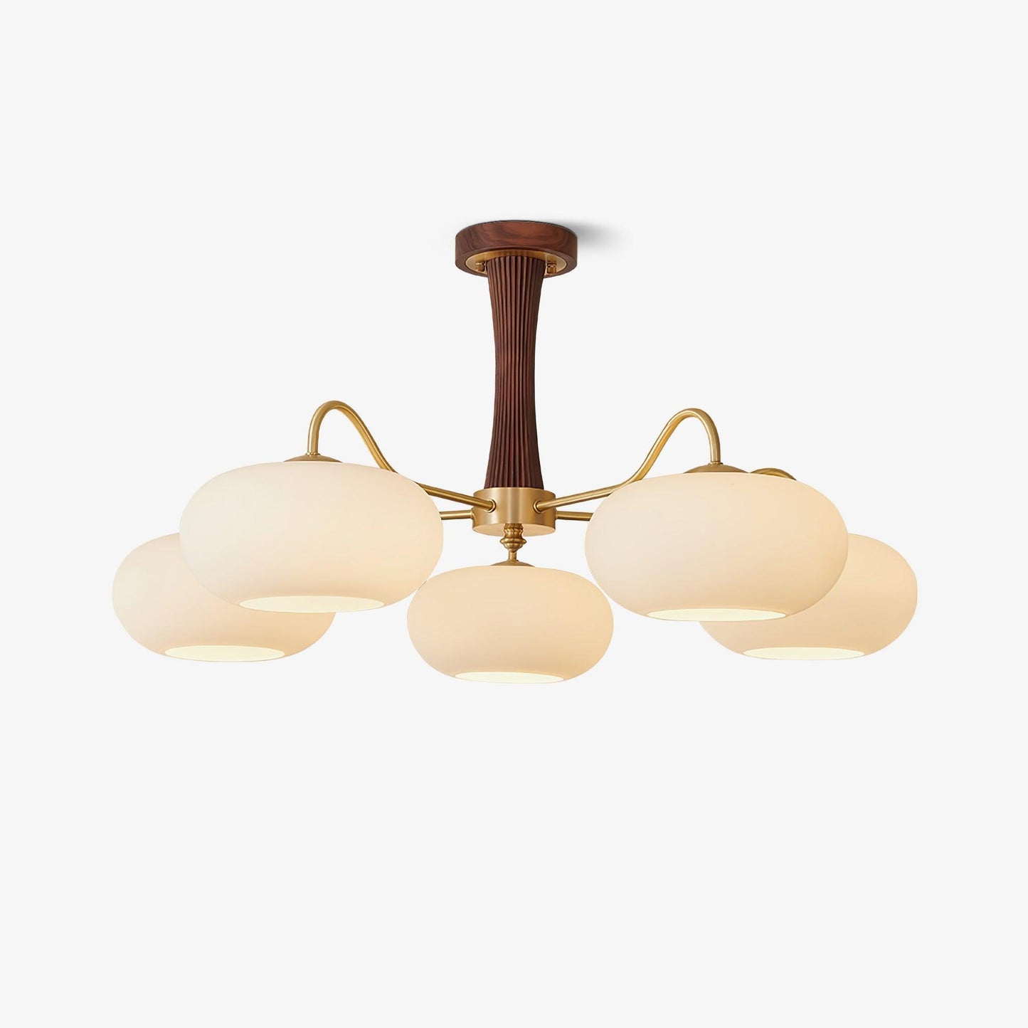 Brass Wooden Chandelier | Glass Shade | 3 or 5 Lights