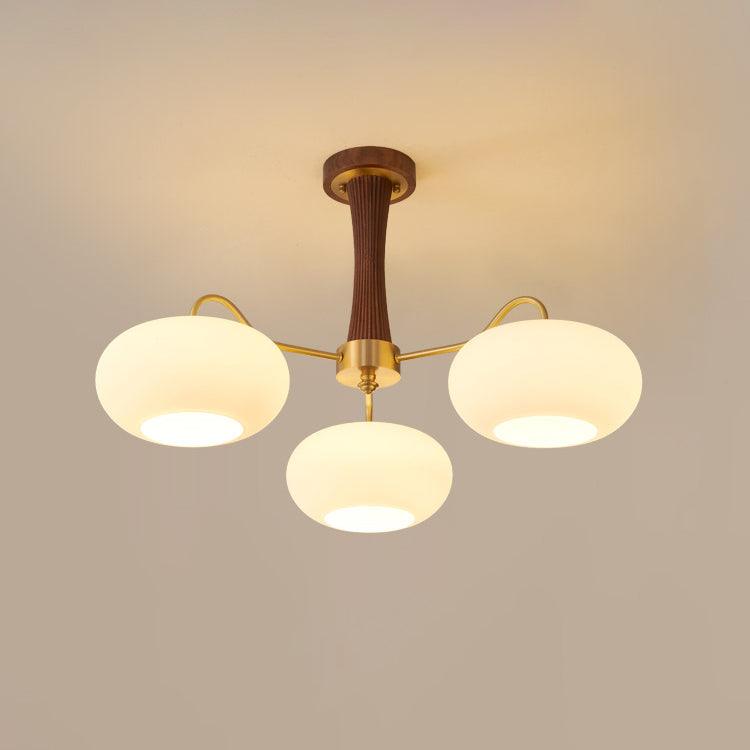 Brass Wooden Chandelier | Glass Shade | 3 or 5 Lights