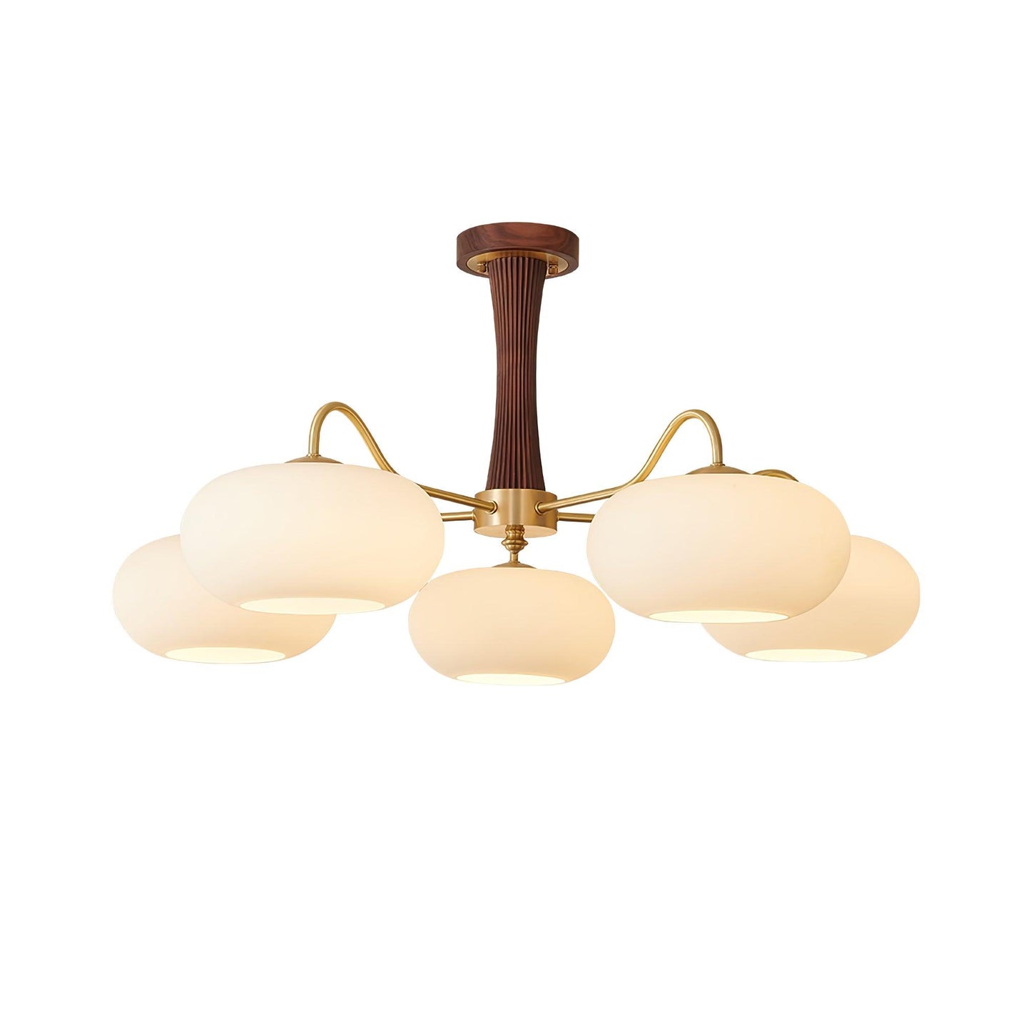 Brass Wooden Chandelier | Glass Shade | 3 or 5 Lights