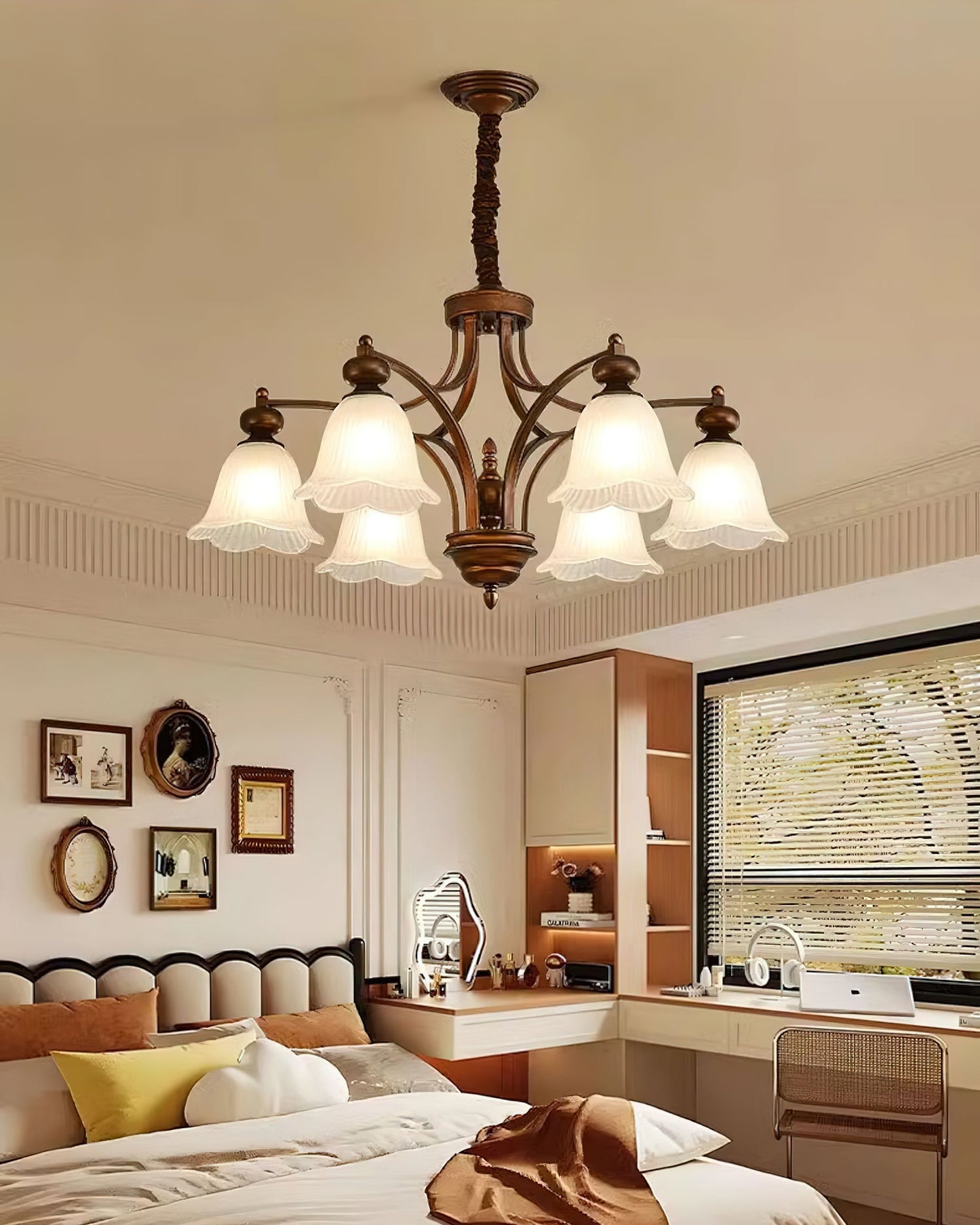 Bellrose Chandelier | Metal & Frosted Glass | Reddish Brown, 3-10 Lights