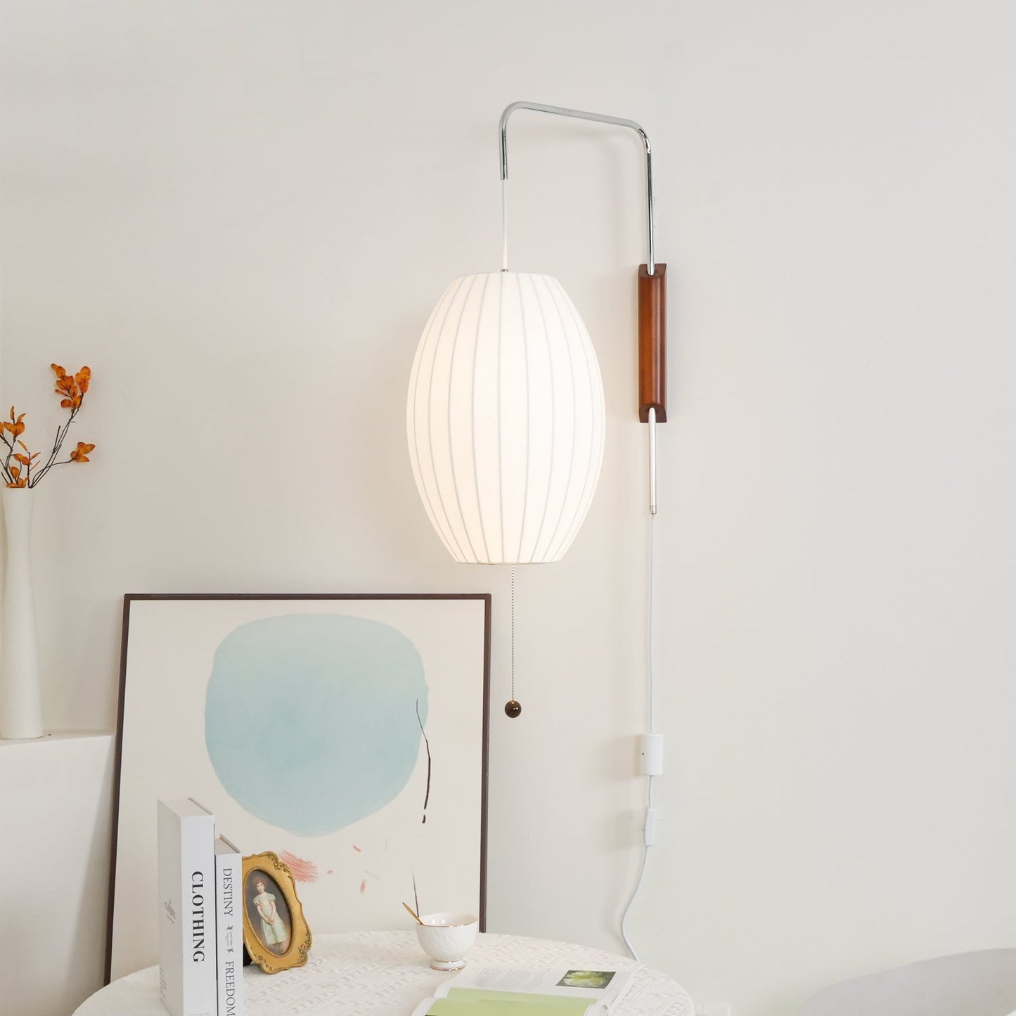 Nelson Wall Sconce | White Polymer & Walnut | Midcentury Design