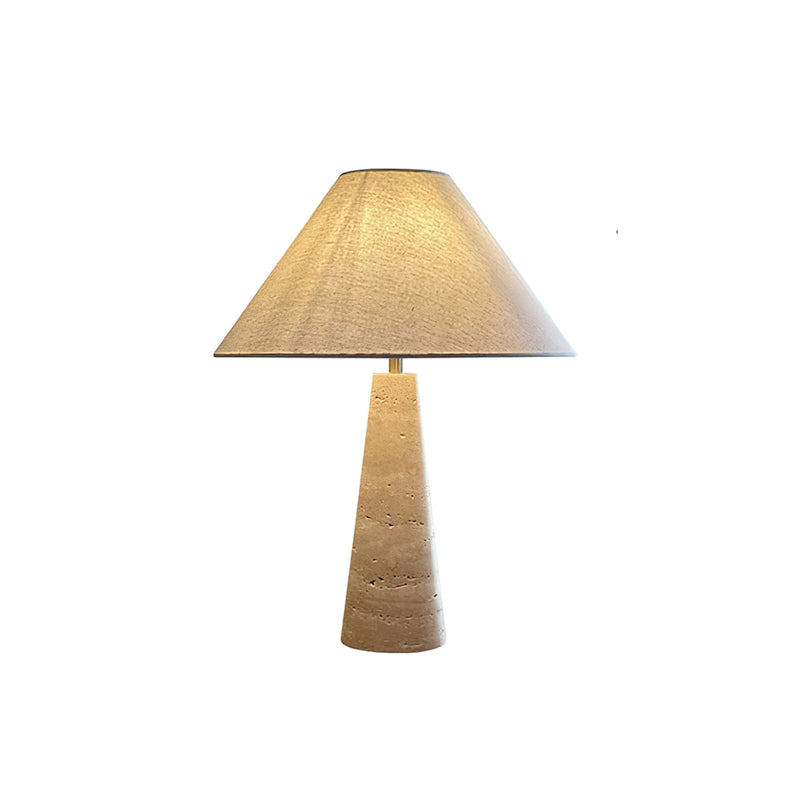 Travertine Table Lamp | Beige Fabric Shade | Modern Design