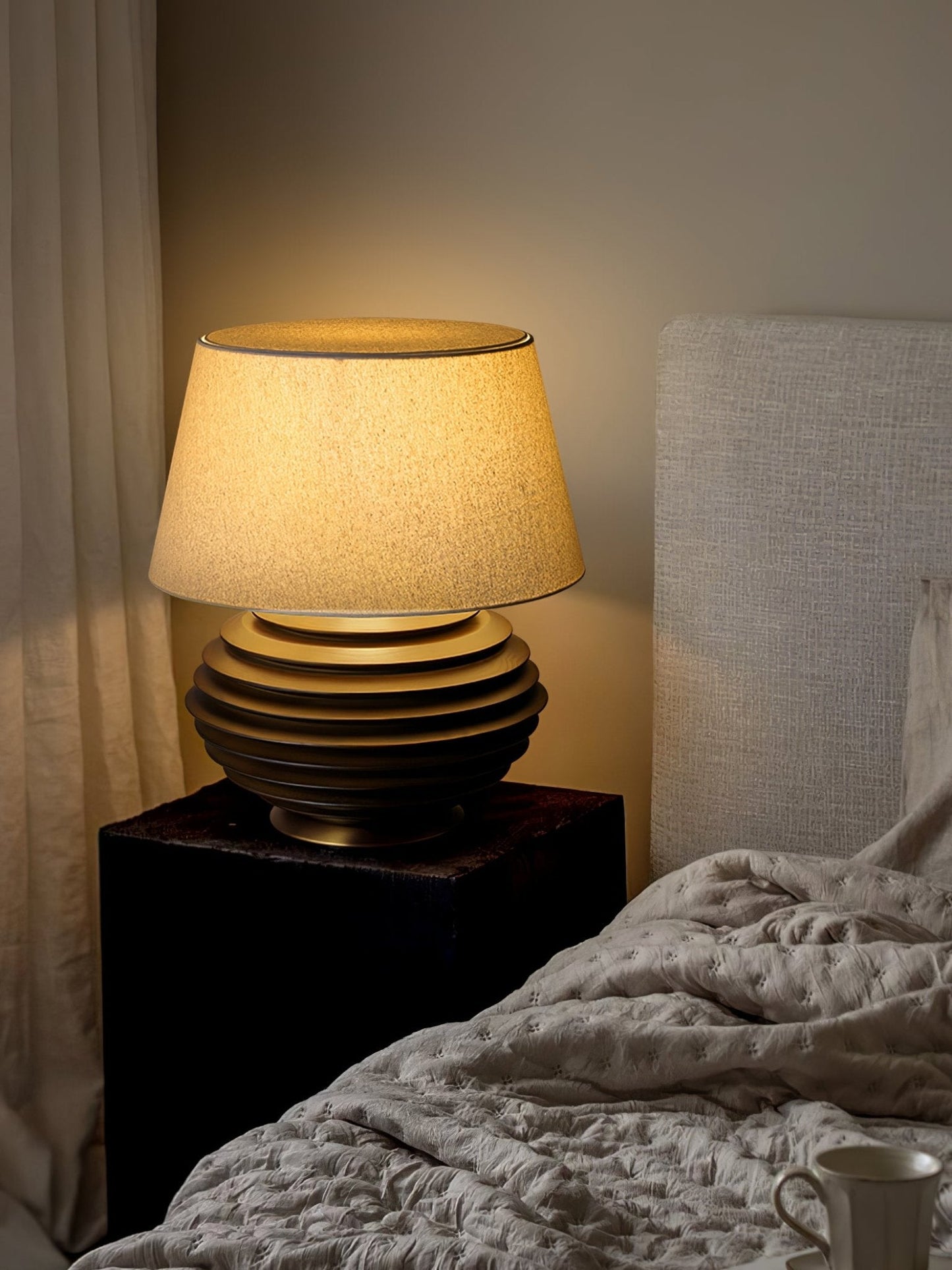 Cadence Table Lamp | Metal, Fabric, Wood | Grey Shade