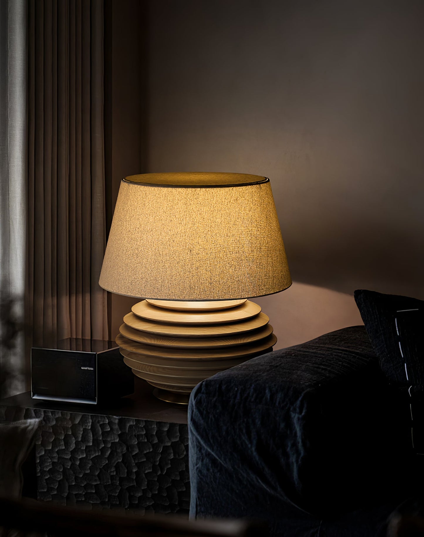 Cadence Table Lamp | Metal, Fabric, Wood | Grey Shade