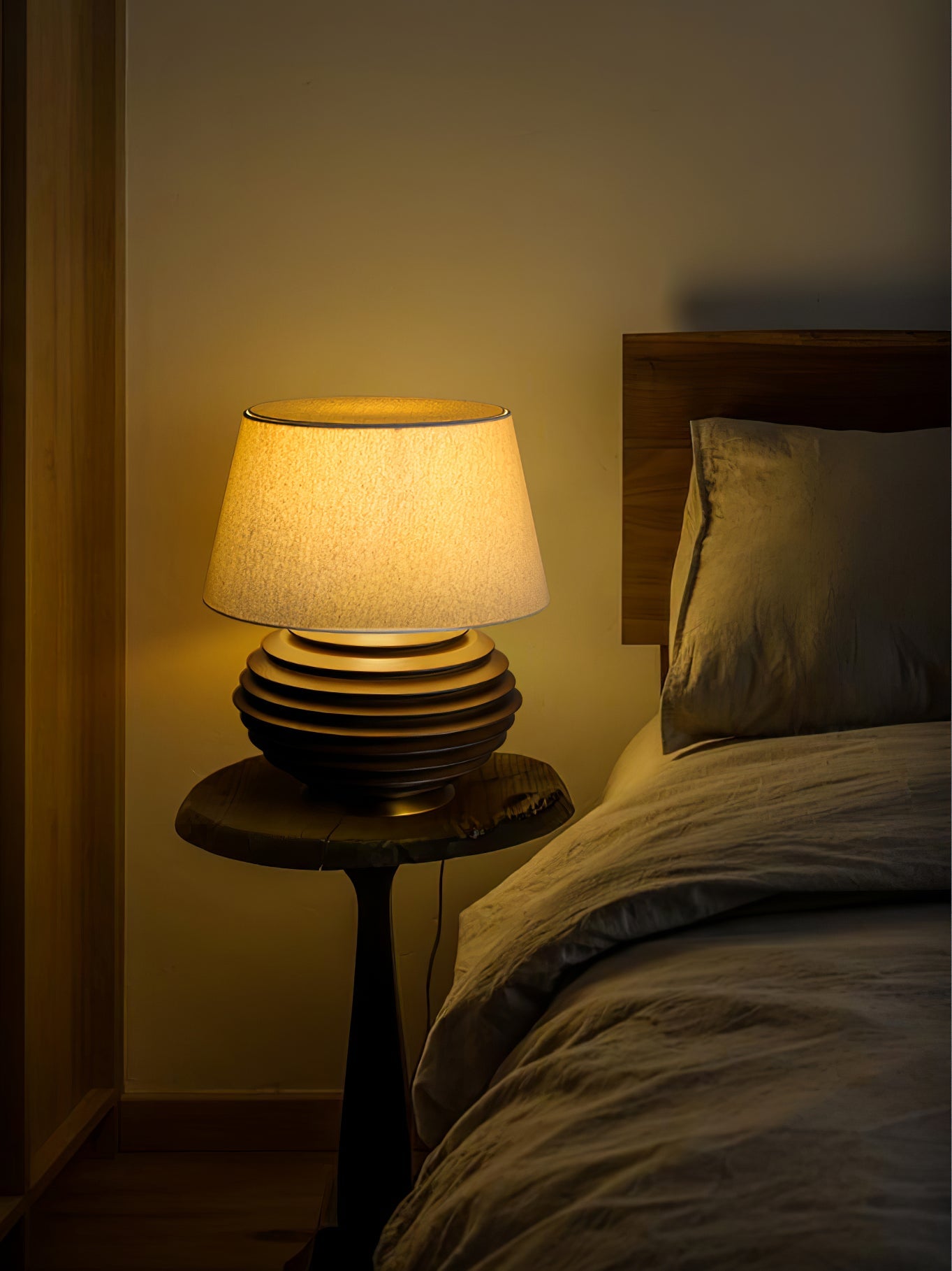Cadence Table Lamp | Metal, Fabric, Wood | Grey Shade