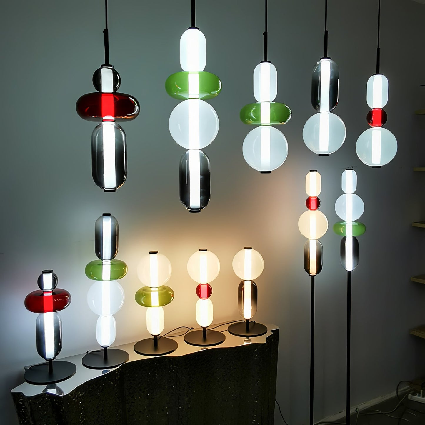 Pebbles Table Lamp | Hand-Blown Crystal & Metal | Black Shade