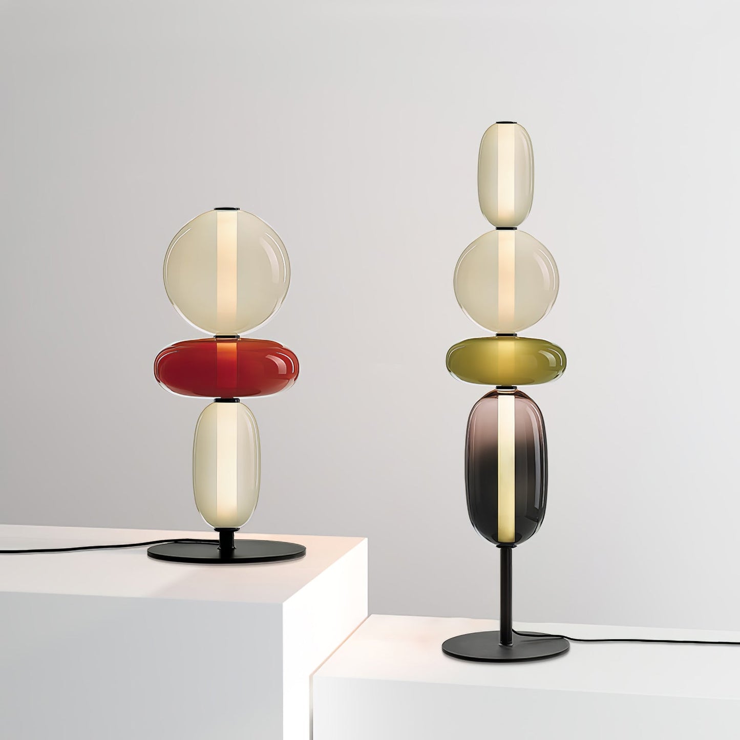 Pebbles Table Lamp | Hand-Blown Crystal & Metal | Black Shade