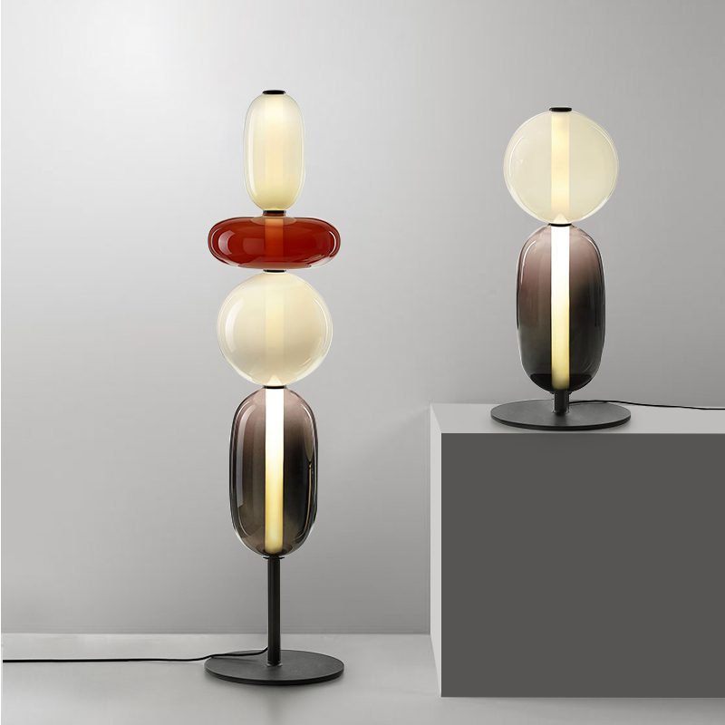 Pebbles Table Lamp | Hand-Blown Crystal & Metal | Black Shade