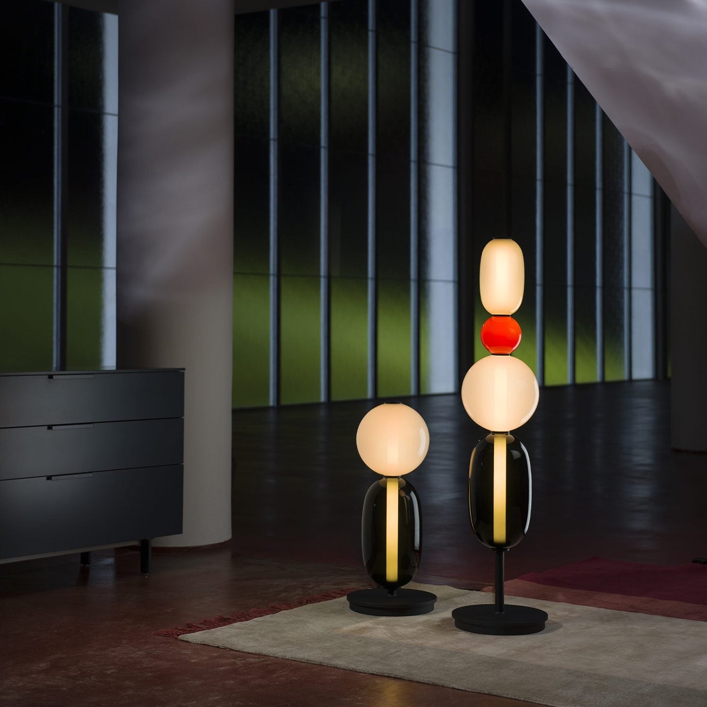 Pebbles Table Lamp | Hand-Blown Crystal & Metal | Black Shade