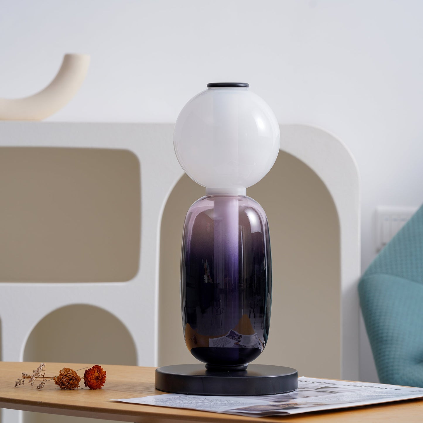 Pebbles Table Lamp | Hand-Blown Crystal & Metal | Black Shade
