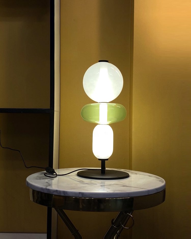 Pebbles Table Lamp | Hand-Blown Crystal & Metal | Black Shade