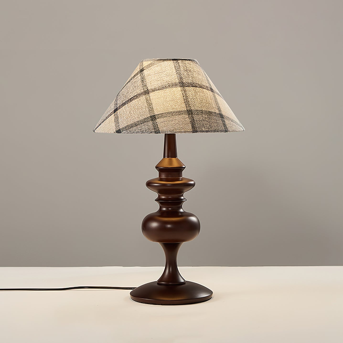 Canora Table Lamp | Walnut Wood Base & Beige Fabric Shade | Retro Design