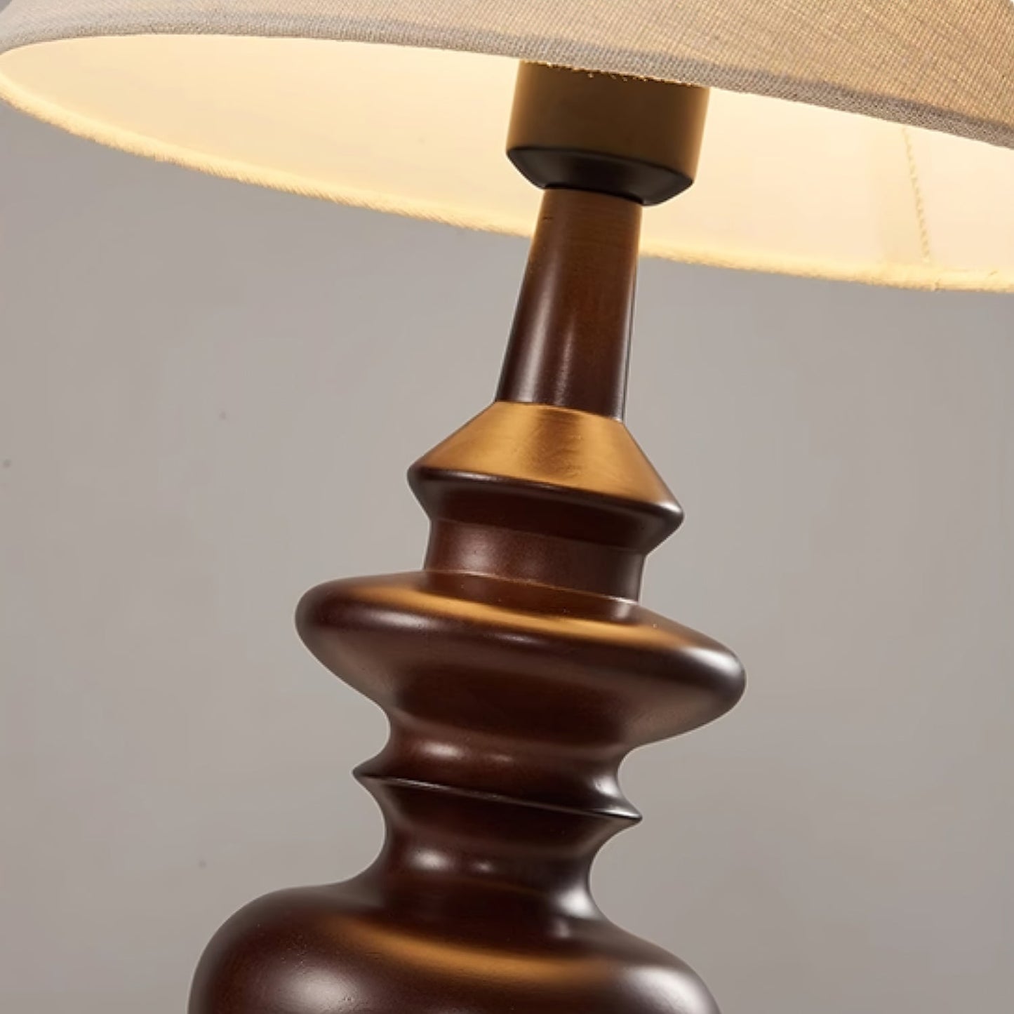 Canora Table Lamp | Walnut Wood Base & Beige Fabric Shade | Retro Design