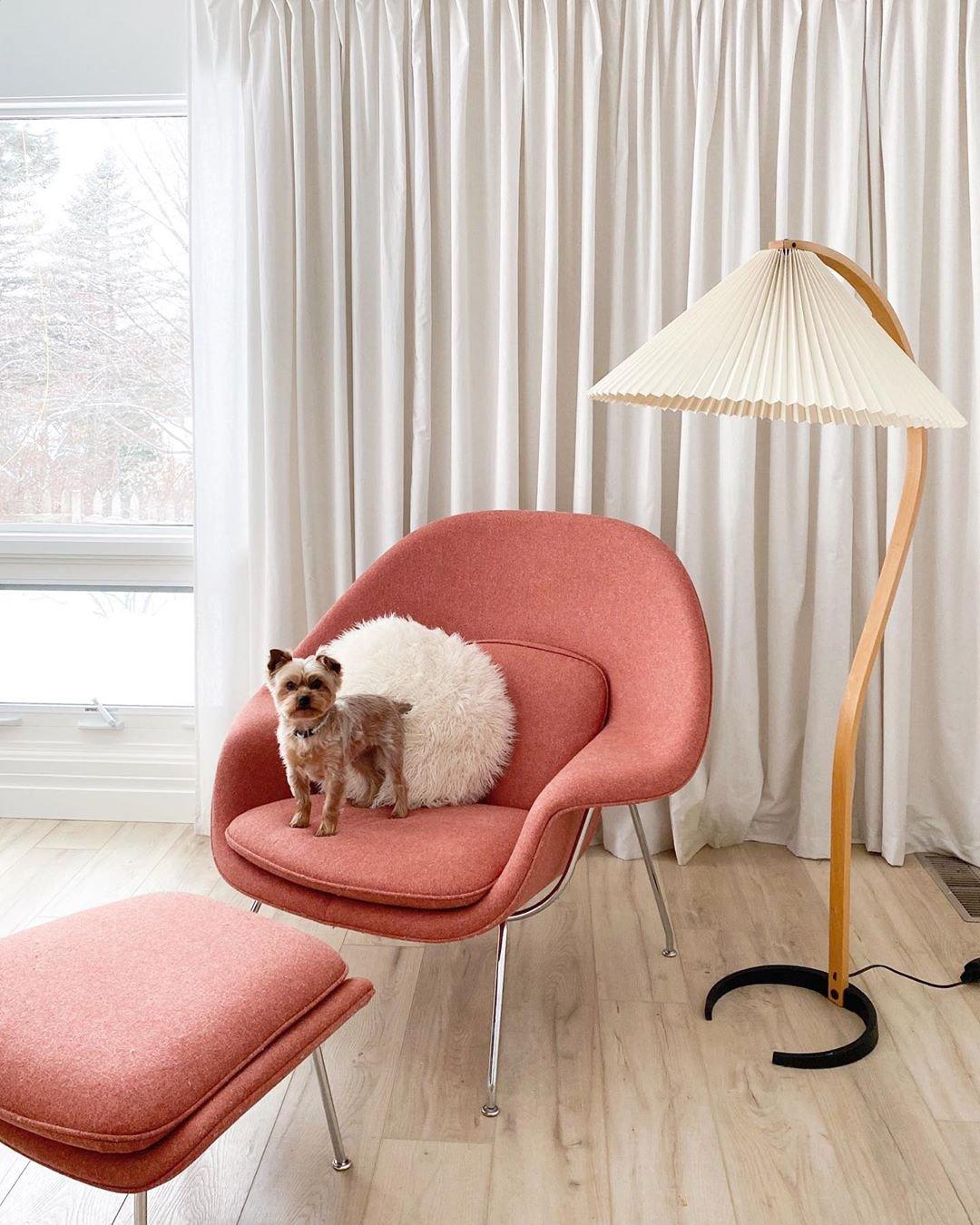 Mid-Century Floor Lamp | Beech Wood & Linen | White, Beige, Brown