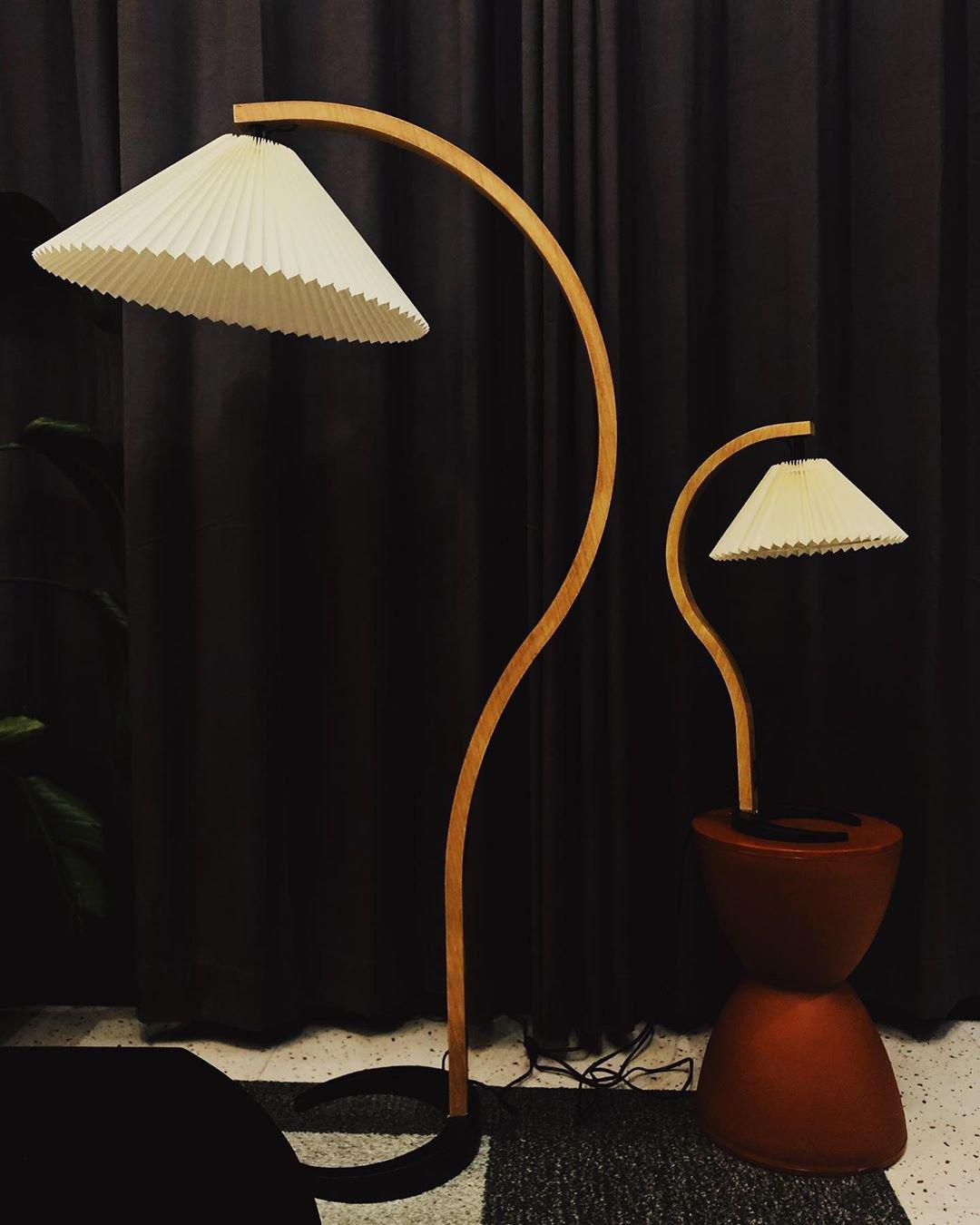 Mid-Century Floor Lamp | Beech Wood & Linen | White, Beige, Brown
