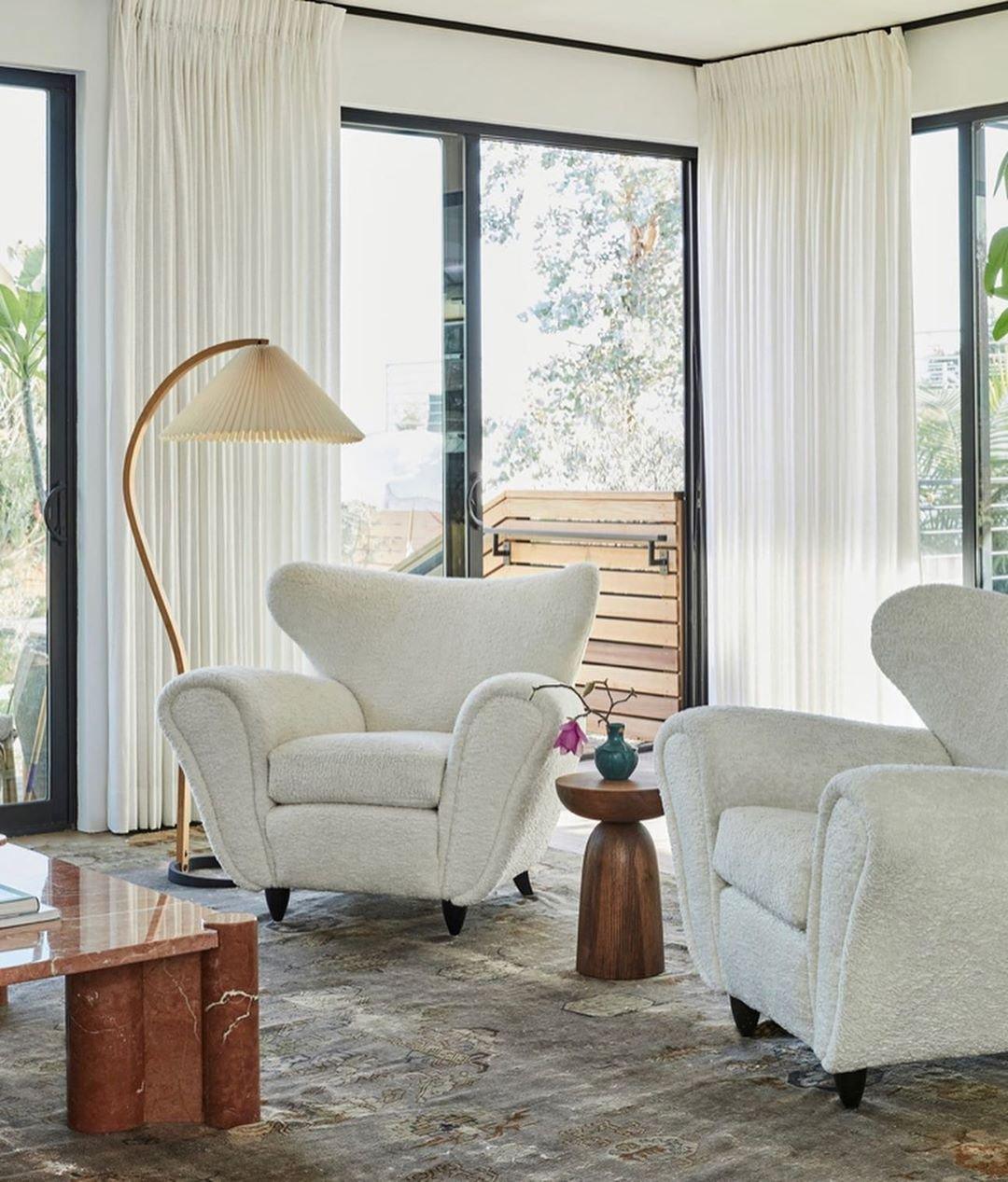 Mid-Century Floor Lamp | Beech Wood & Linen | White, Beige, Brown