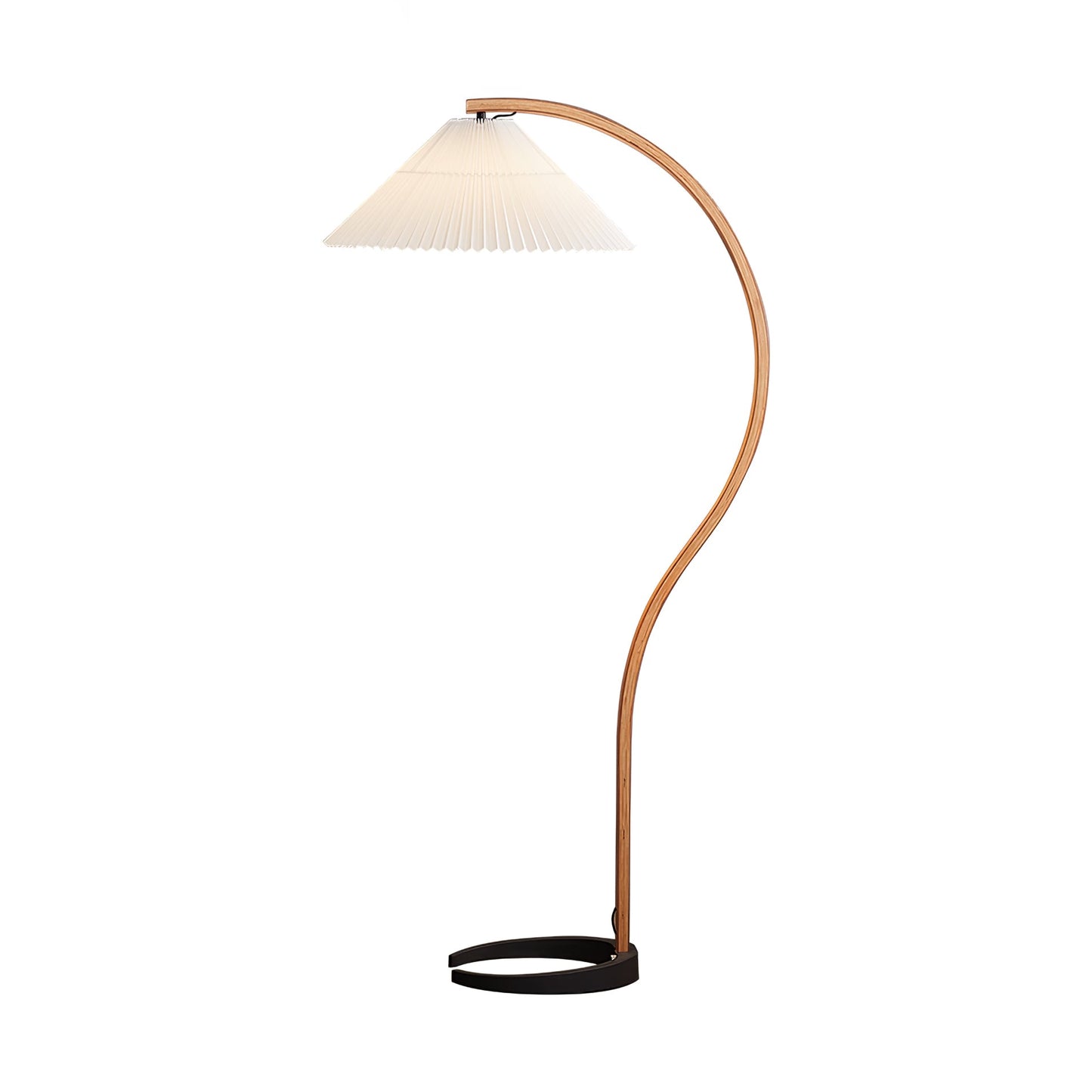 Mid-Century Floor Lamp | Beech Wood & Linen | White, Beige, Brown