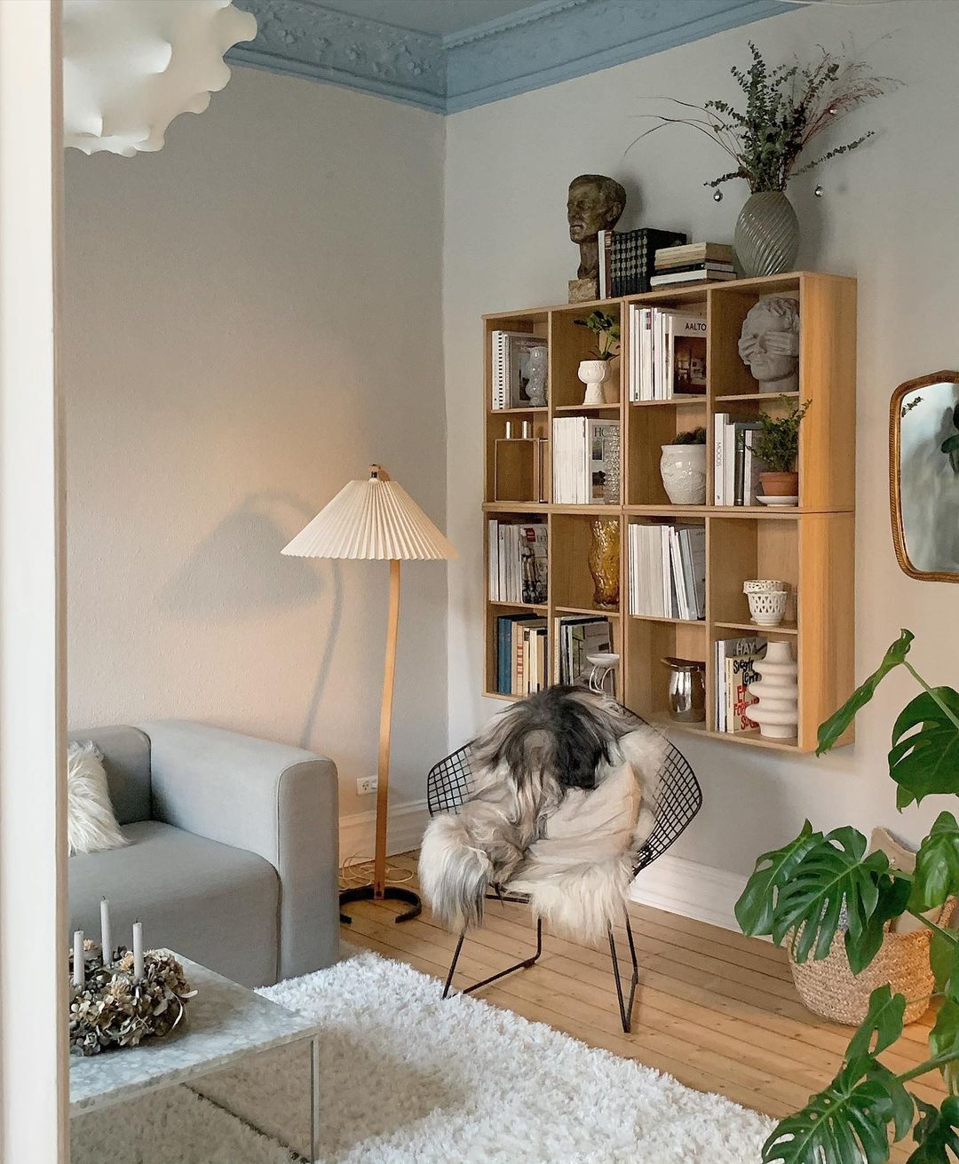 Mid-Century Floor Lamp | Beech Wood & Linen | White, Beige, Brown