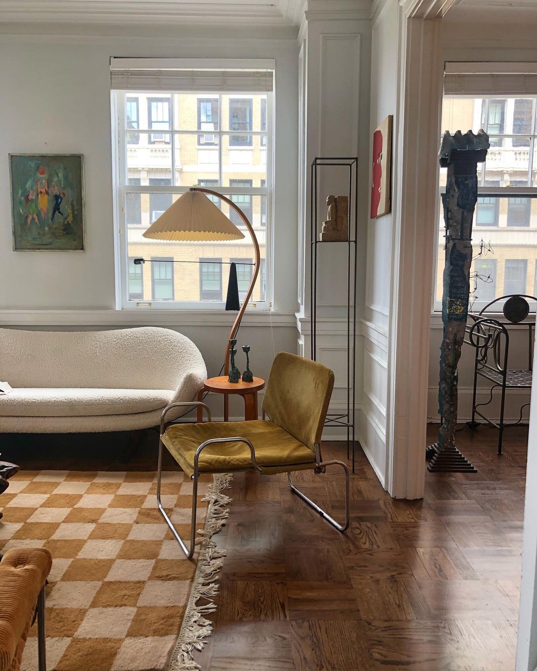 Mid-Century Floor Lamp | Beech Wood & Linen | White, Beige, Brown