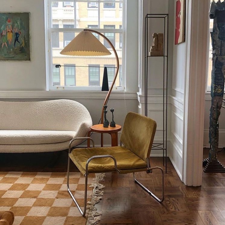 Mid-Century Floor Lamp | Beech Wood & Linen | White, Beige, Brown