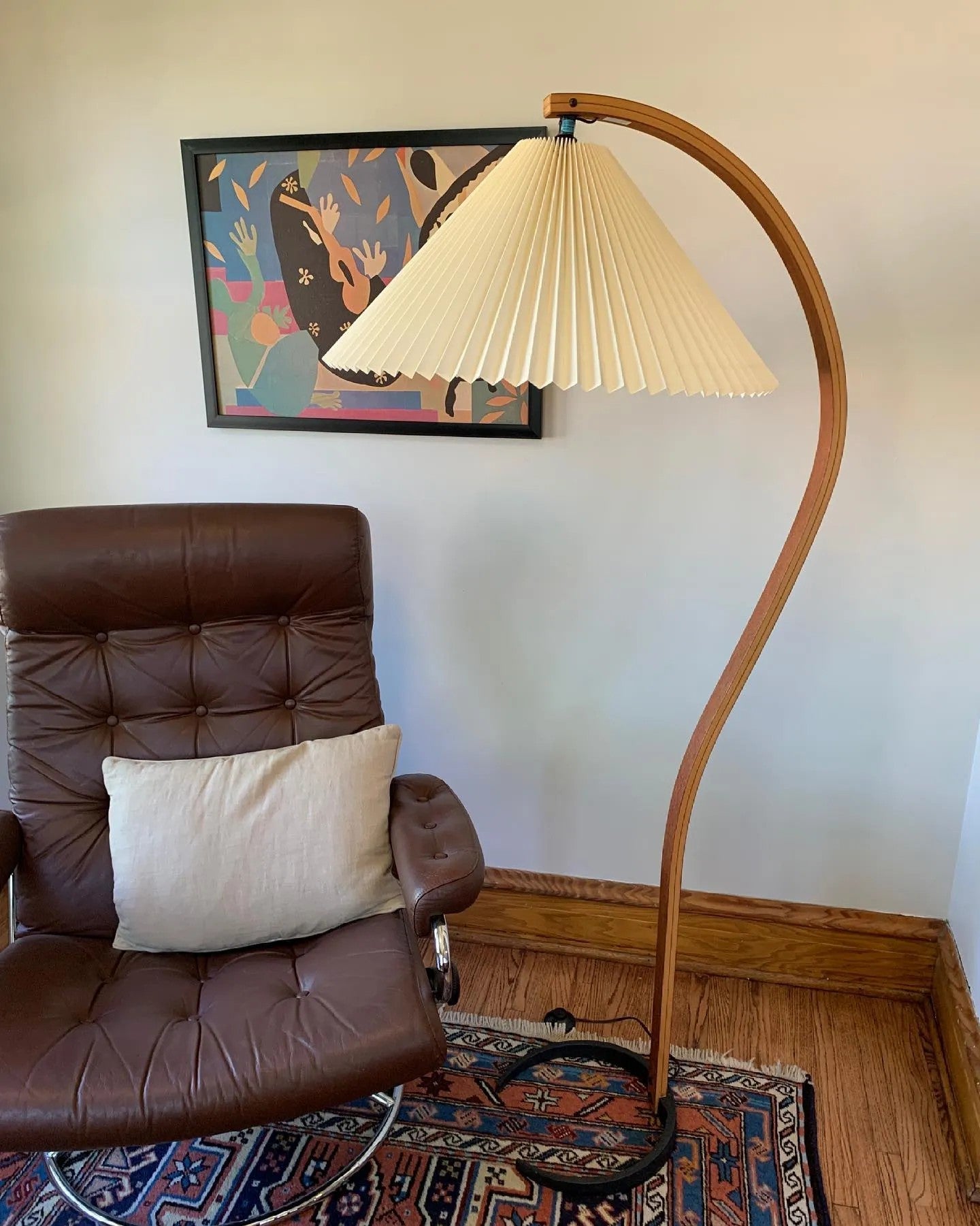 Mid-Century Floor Lamp | Beech Wood & Linen | White, Beige, Brown