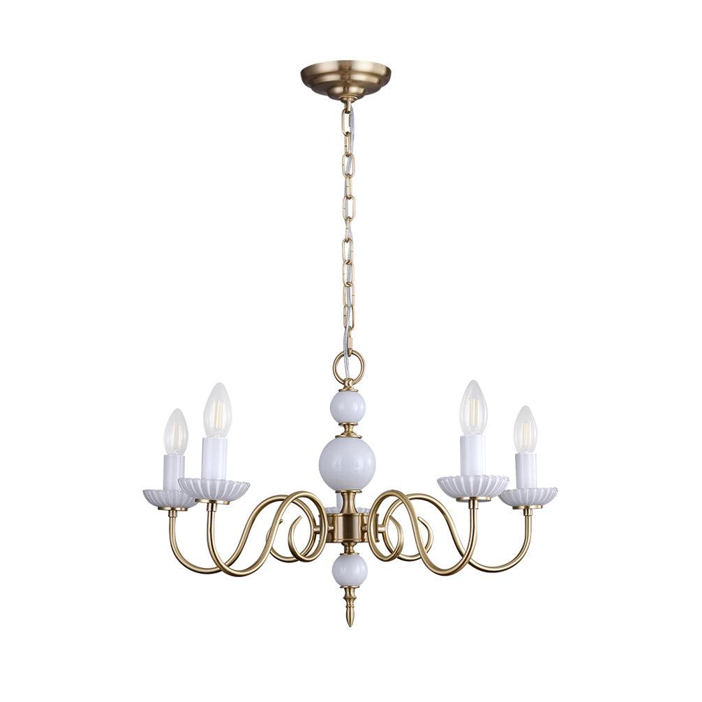Carlita Chandelier | Brass & Glass | 5 Adjustable Arms