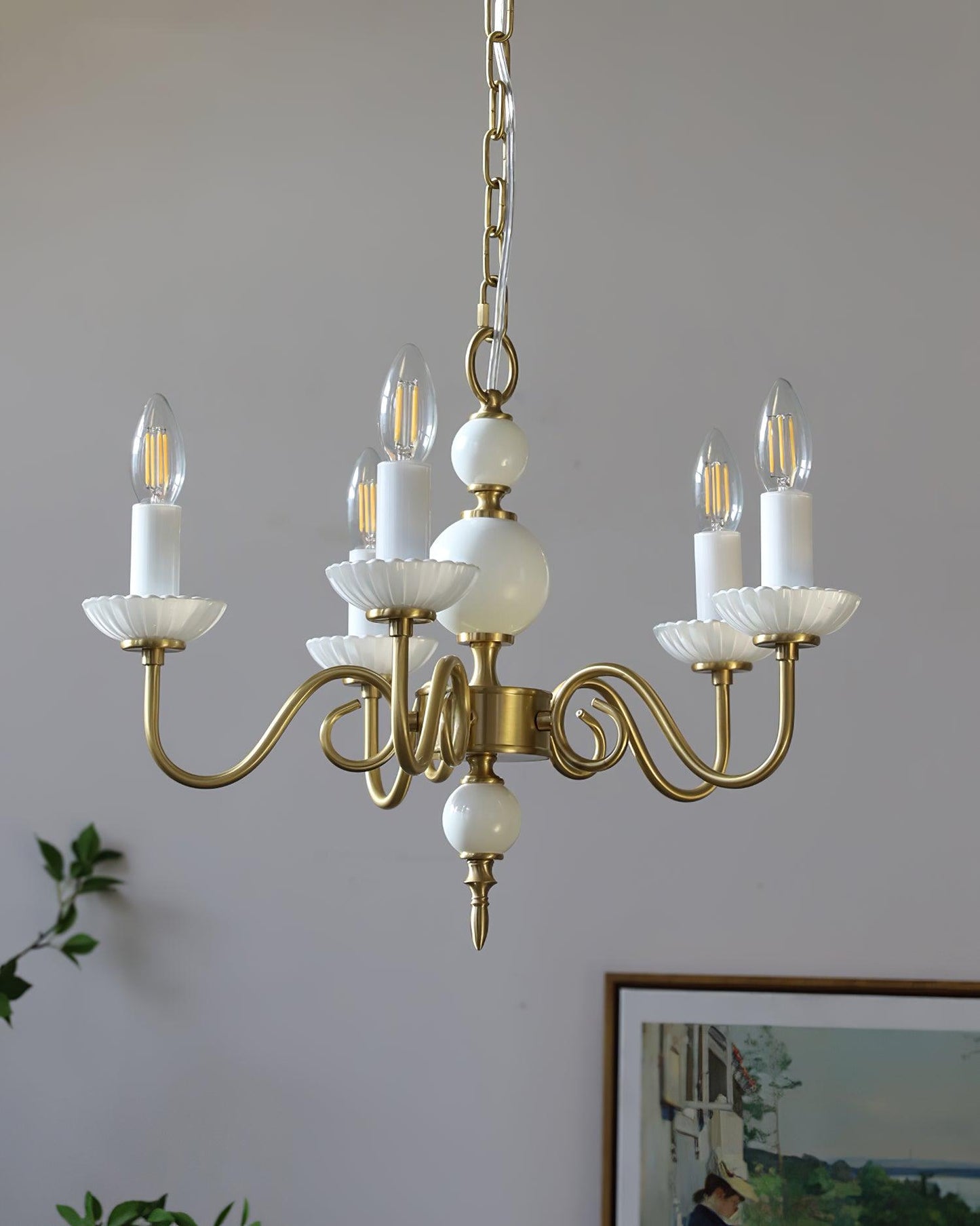 Carlita Chandelier | Brass & Glass | 5 Adjustable Arms