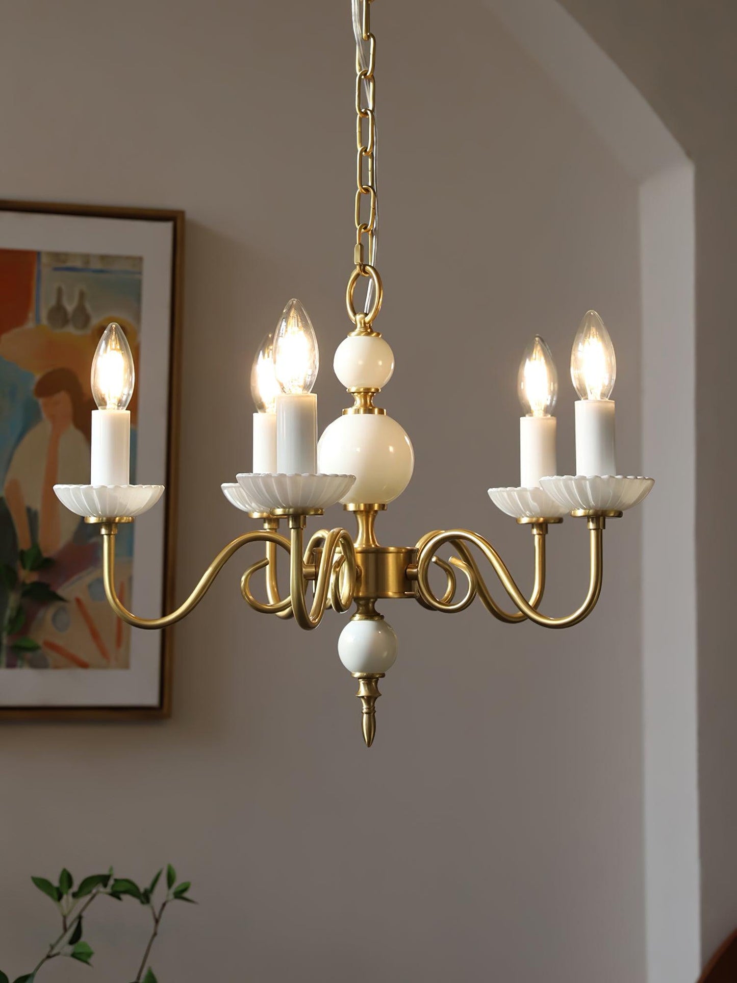 Carlita Chandelier | Brass & Glass | 5 Adjustable Arms