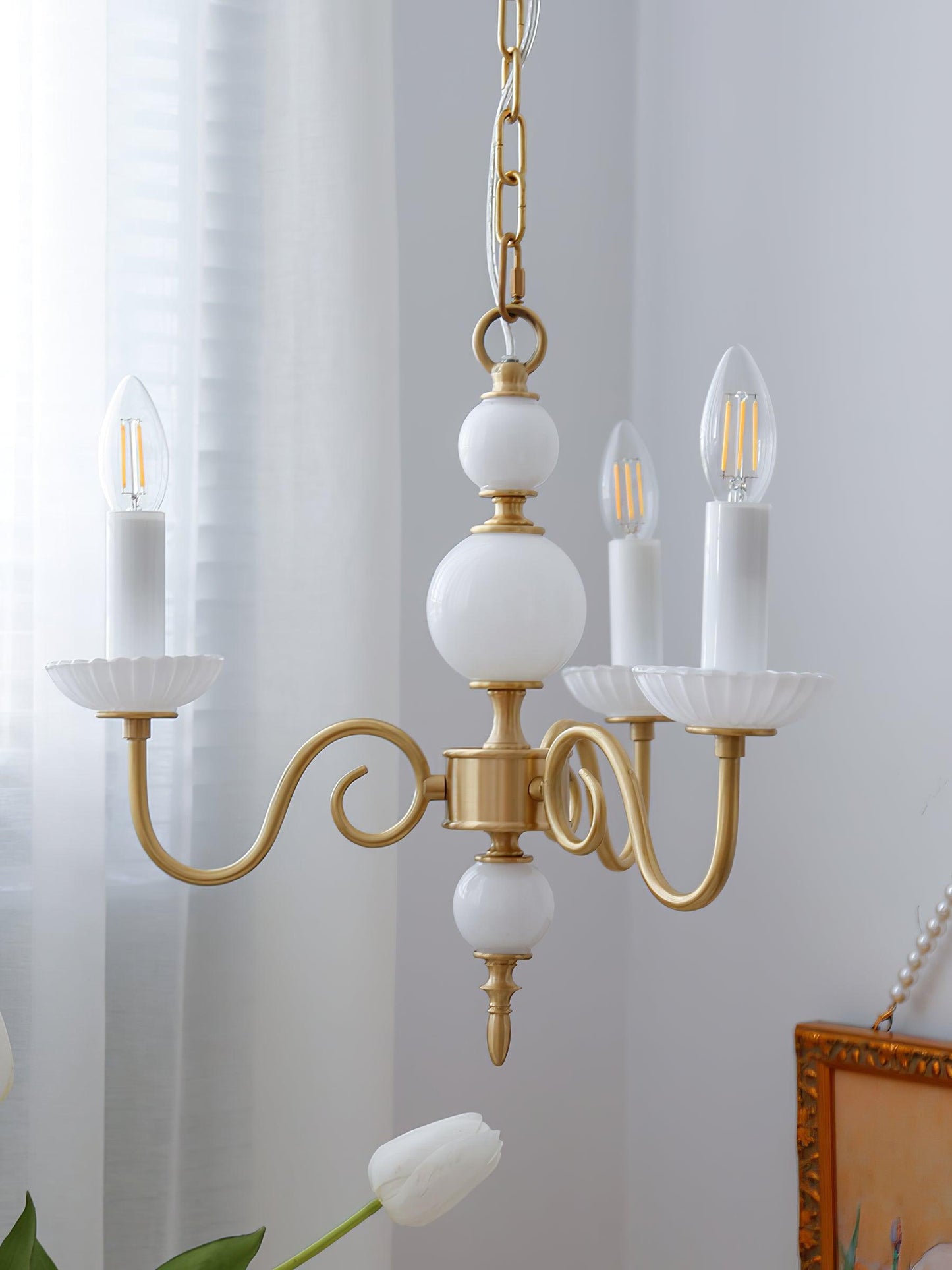 Carlita Chandelier | Brass & Glass | 5 Adjustable Arms