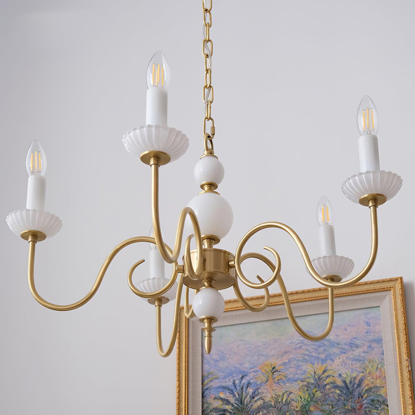 Carlita Chandelier | Brass & Glass | 5 Adjustable Arms