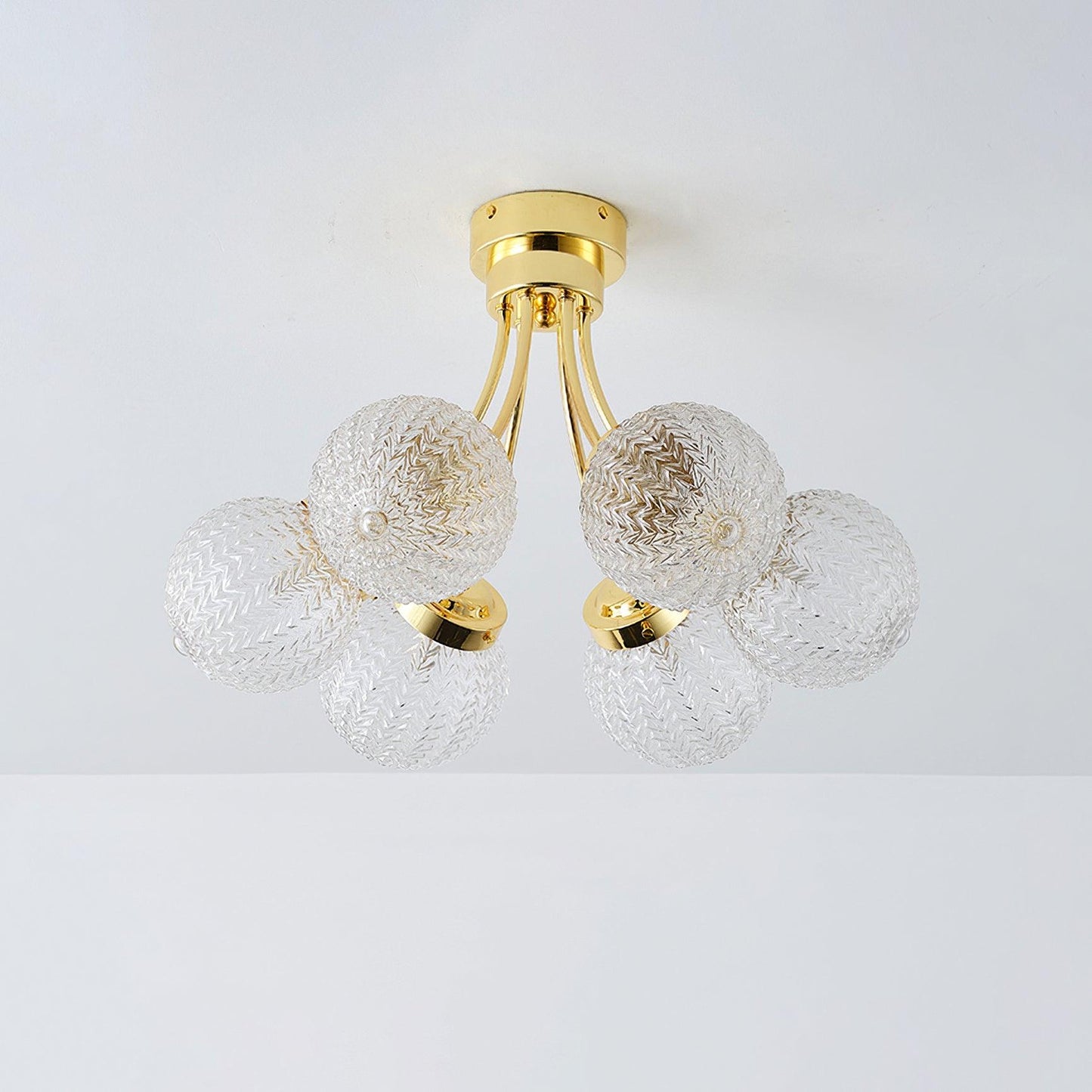 Carved Glass Ceiling Lamp | Metal & Glass | Gold/Chrome