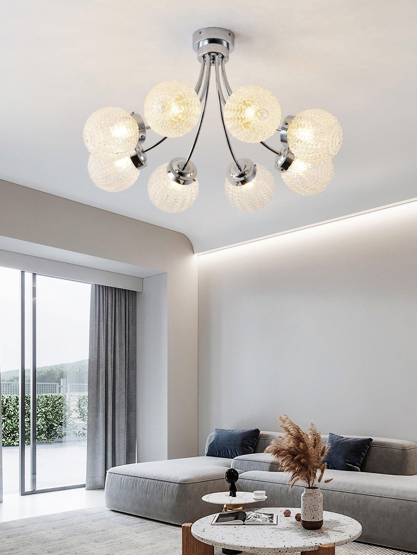 Carved Glass Ceiling Lamp | Metal & Glass | Gold/Chrome