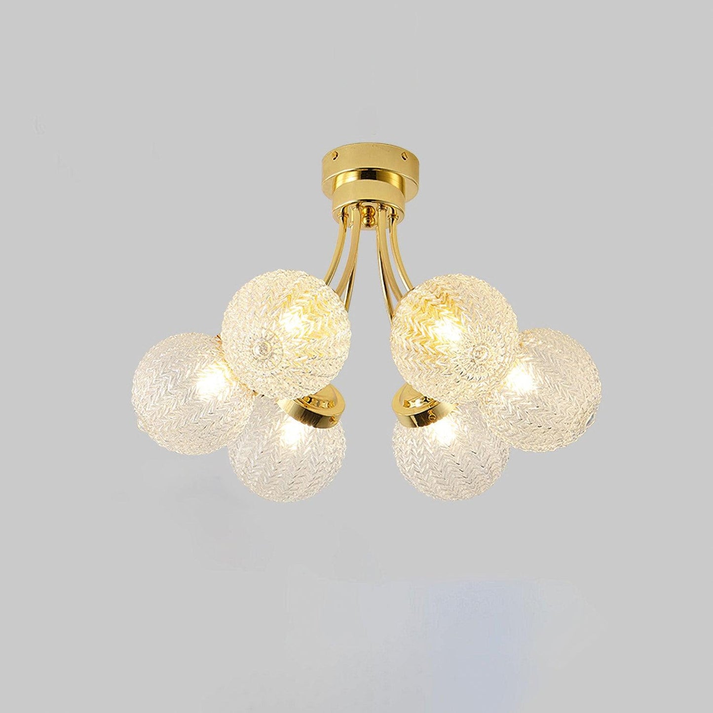 Carved Glass Ceiling Lamp | Metal & Glass | Gold/Chrome