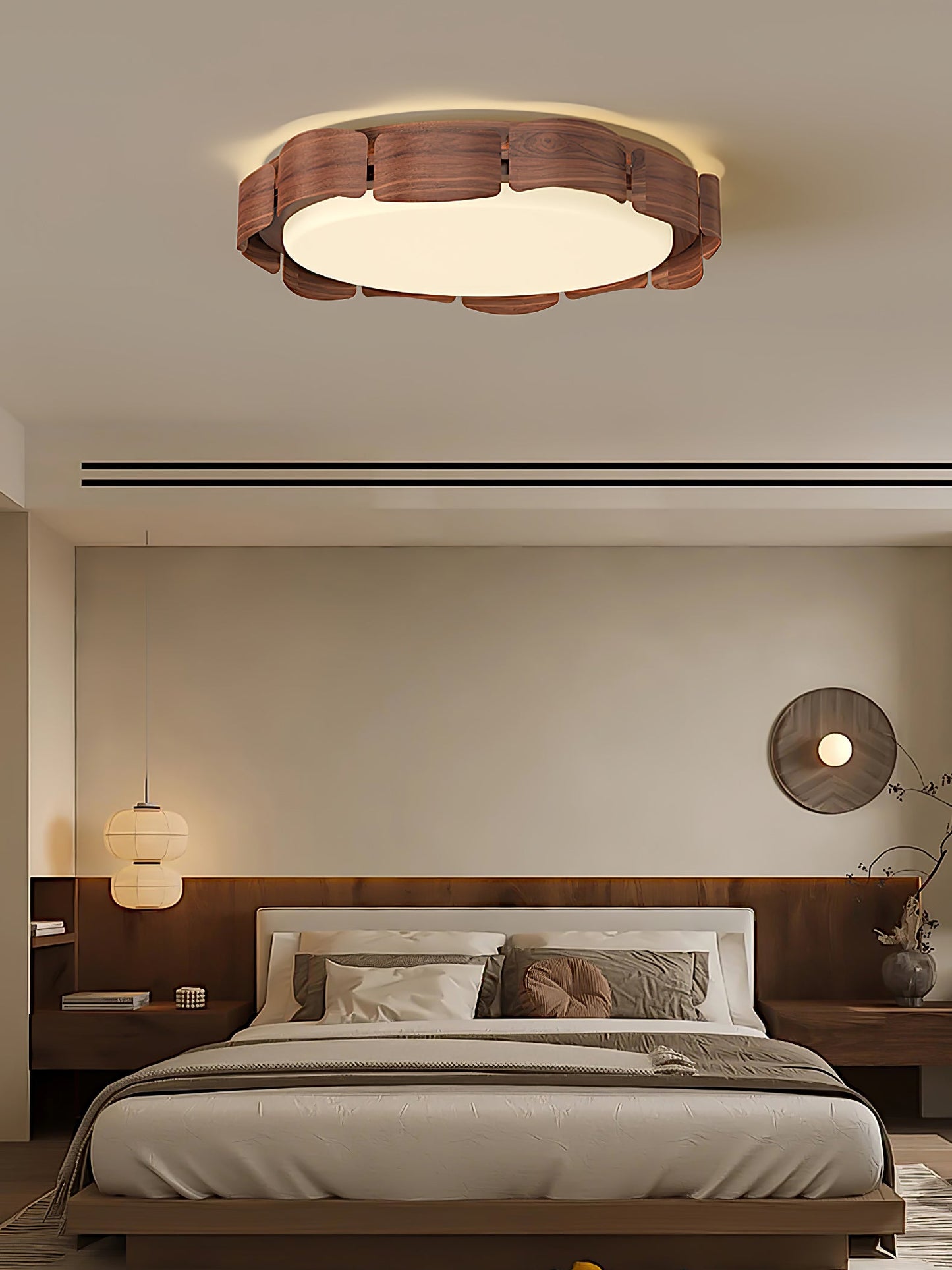 Cascadia Flare Ceiling Light | Metal & Acrylic | Walnut Wood & White