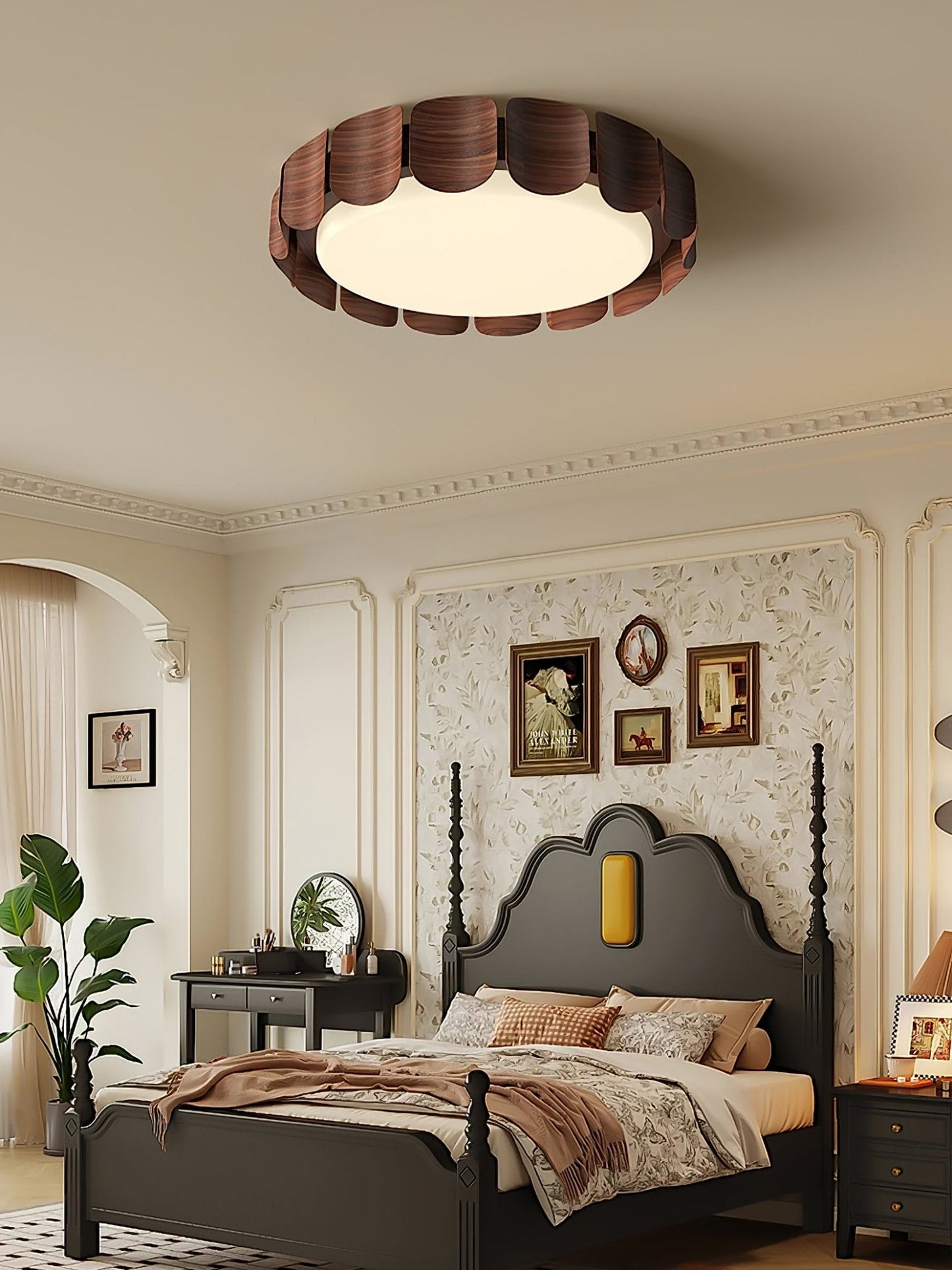 Cascadia Flare Ceiling Light | Metal & Acrylic | Walnut Wood & White