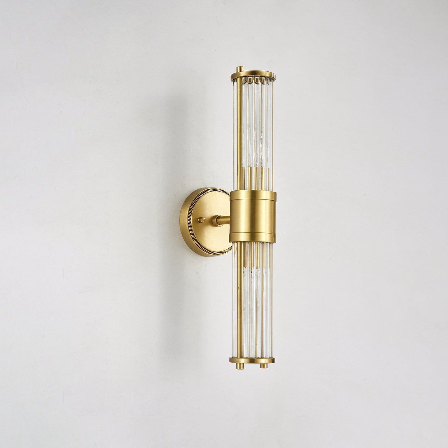 Celeste Cylinder Wall Light | Brass & Glass | Clear Shade