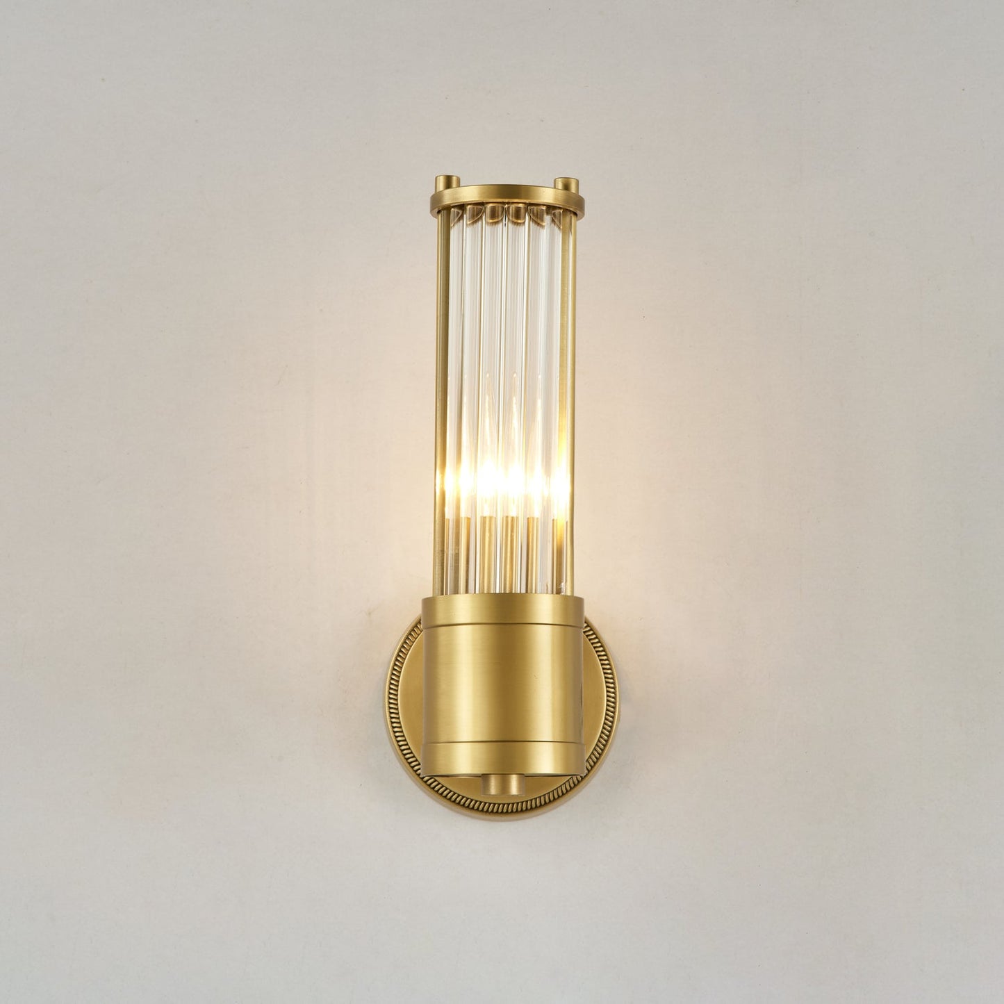 Celeste Cylinder Wall Light | Brass & Glass | Clear Shade